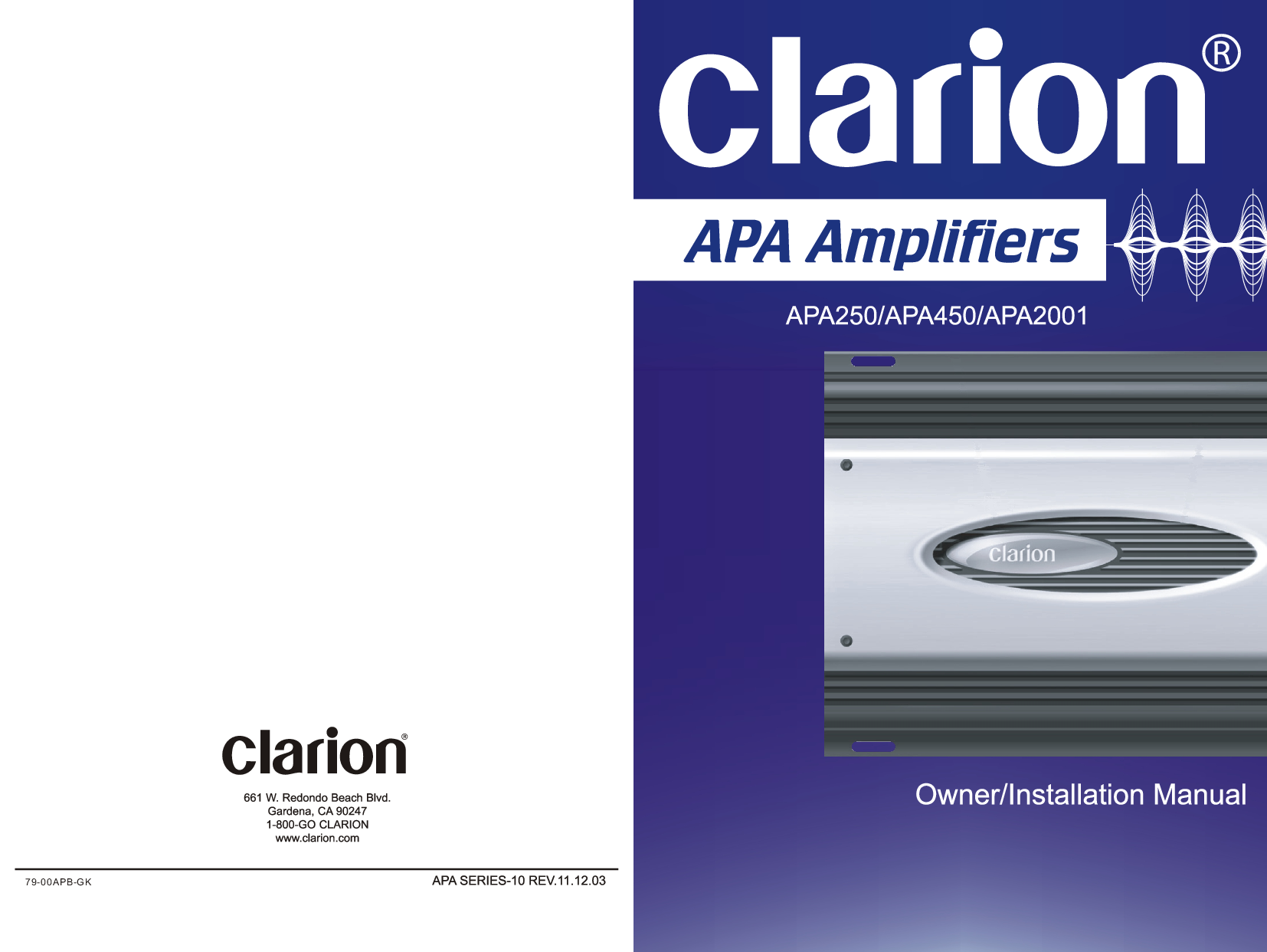 Clarion APA2001, APA250, APA450 User Manual
