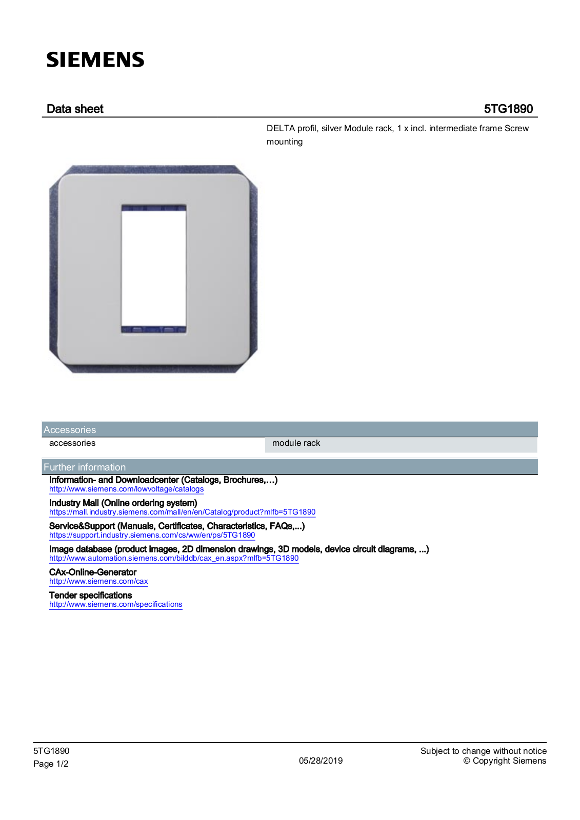 Siemens 5TG1890 Datenblatt