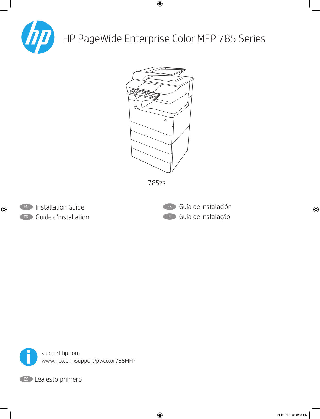 HP PageWide 785zs Setup guide