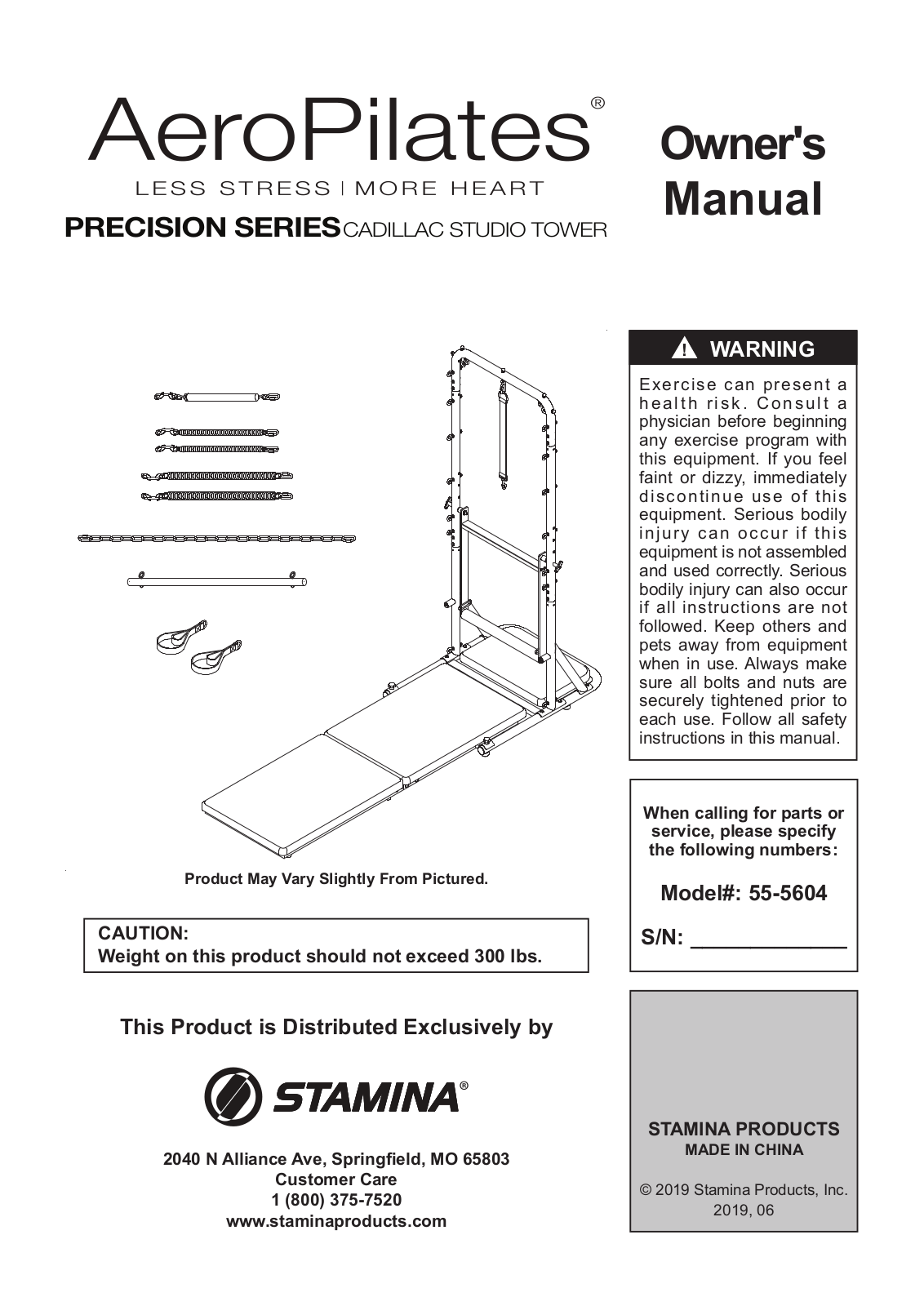 Stamina Precision Series, AeroPilates 55-5604 Owner's Manual