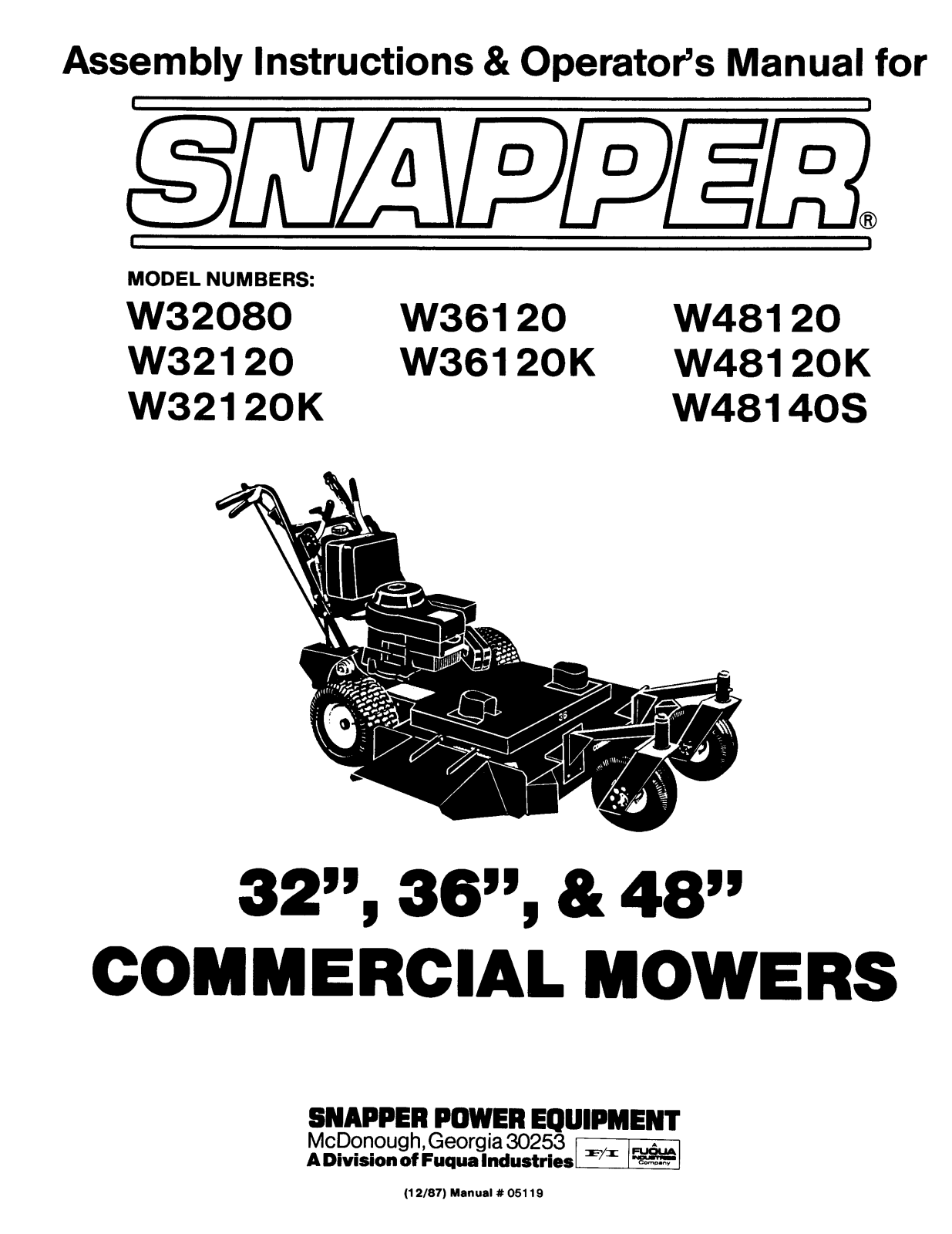 Snapper W48120S User Manual