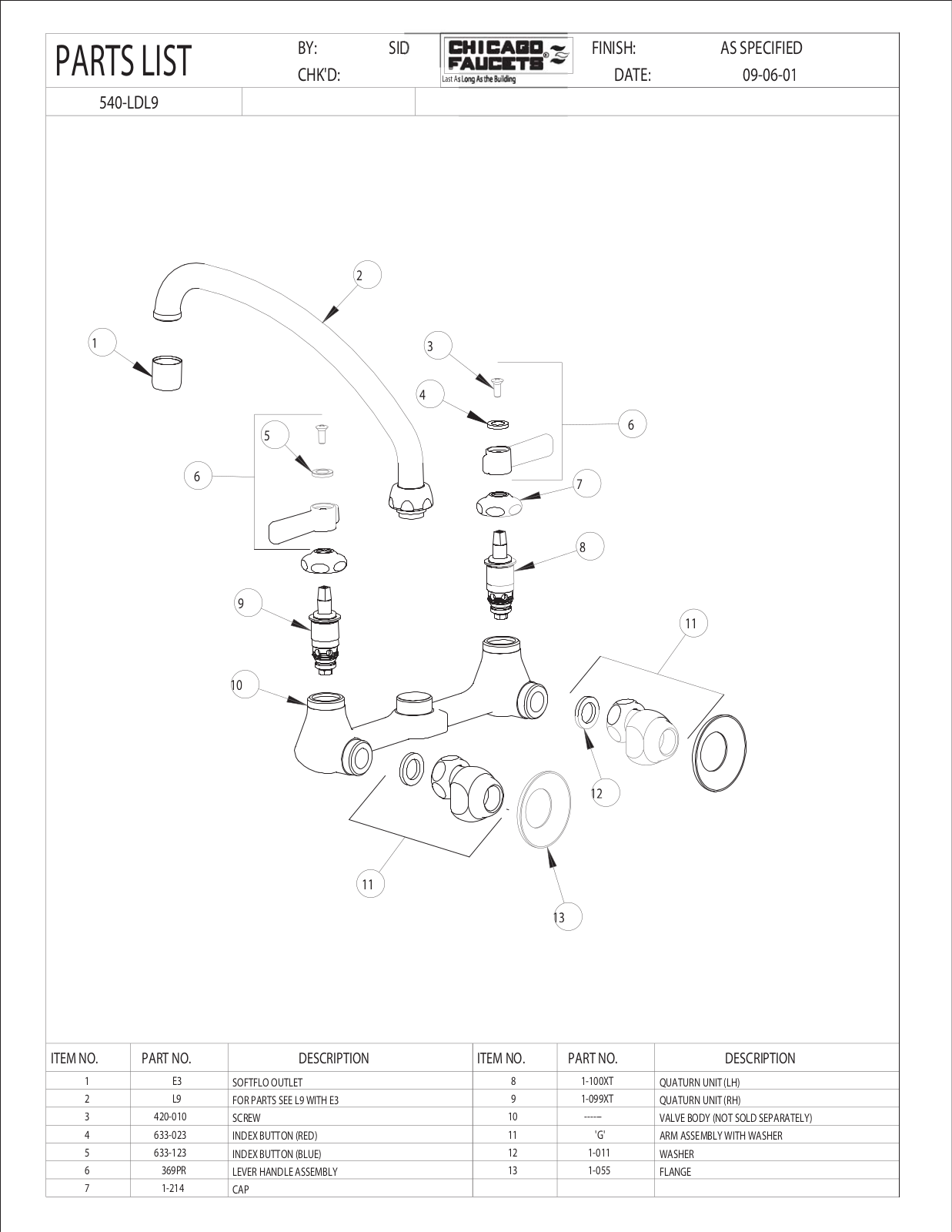 Chicago Faucet 540-LDL9CP Parts List