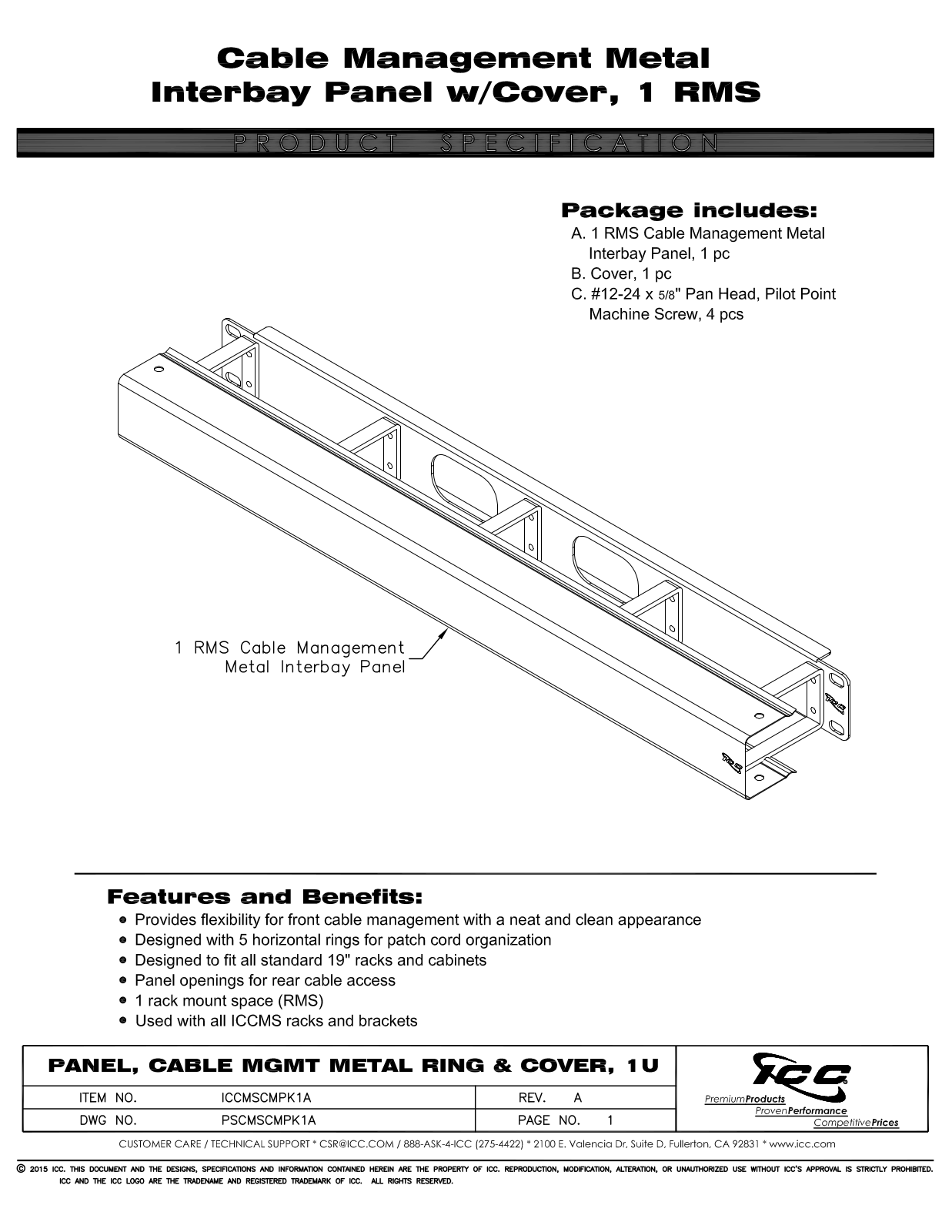 ICC ICCMSCMPK1 Specsheet