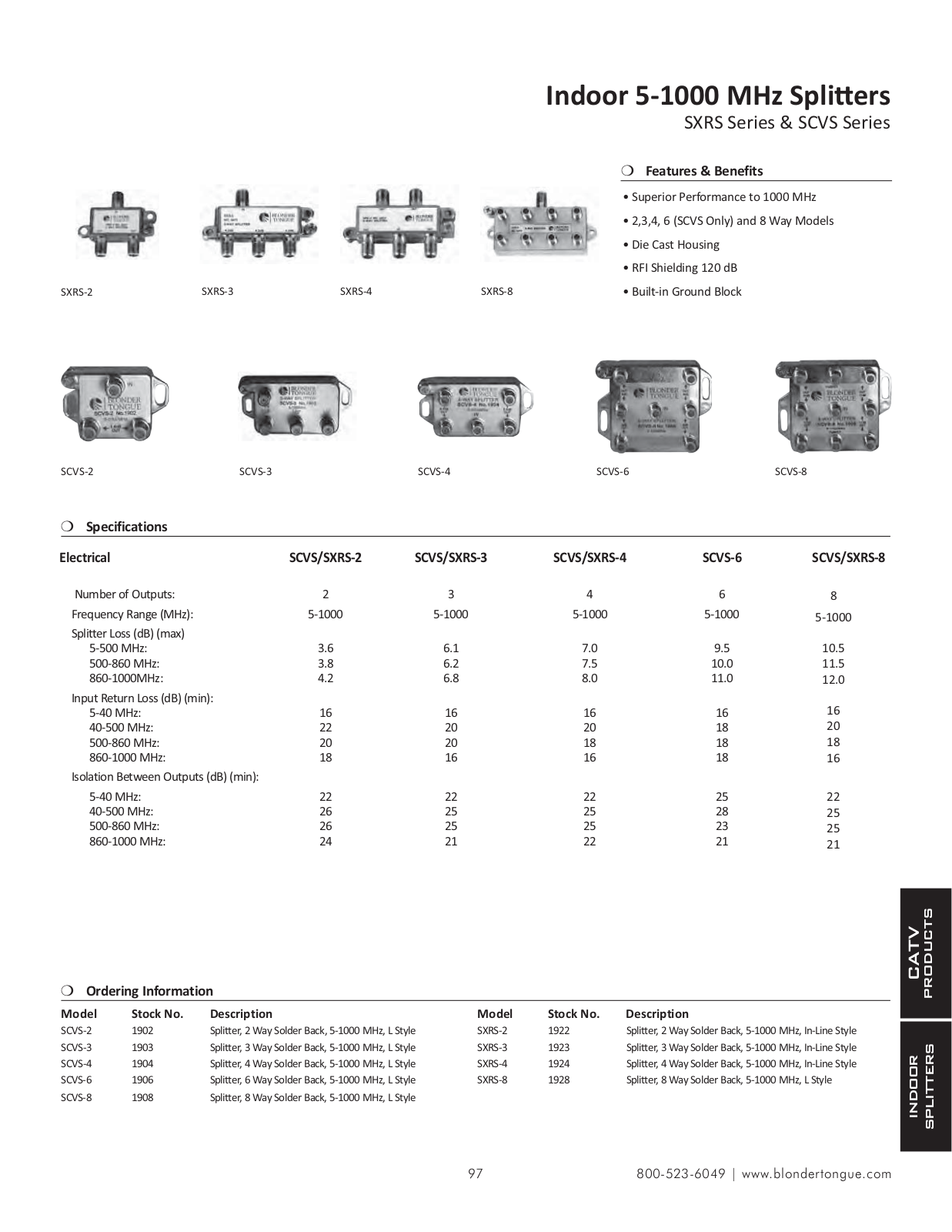 Blonder-Tongue SXRS3, SCVS-3 Specifications