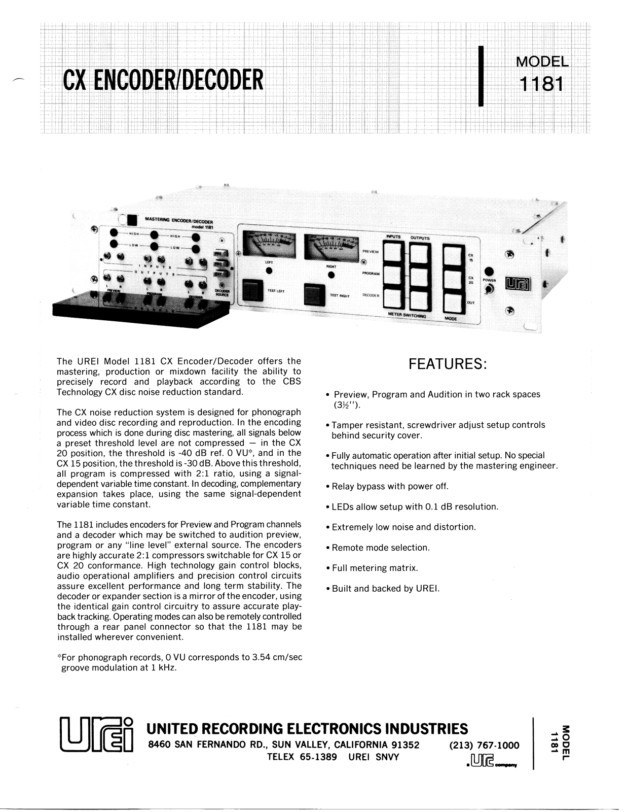 JBL UREI 1181 User Manual