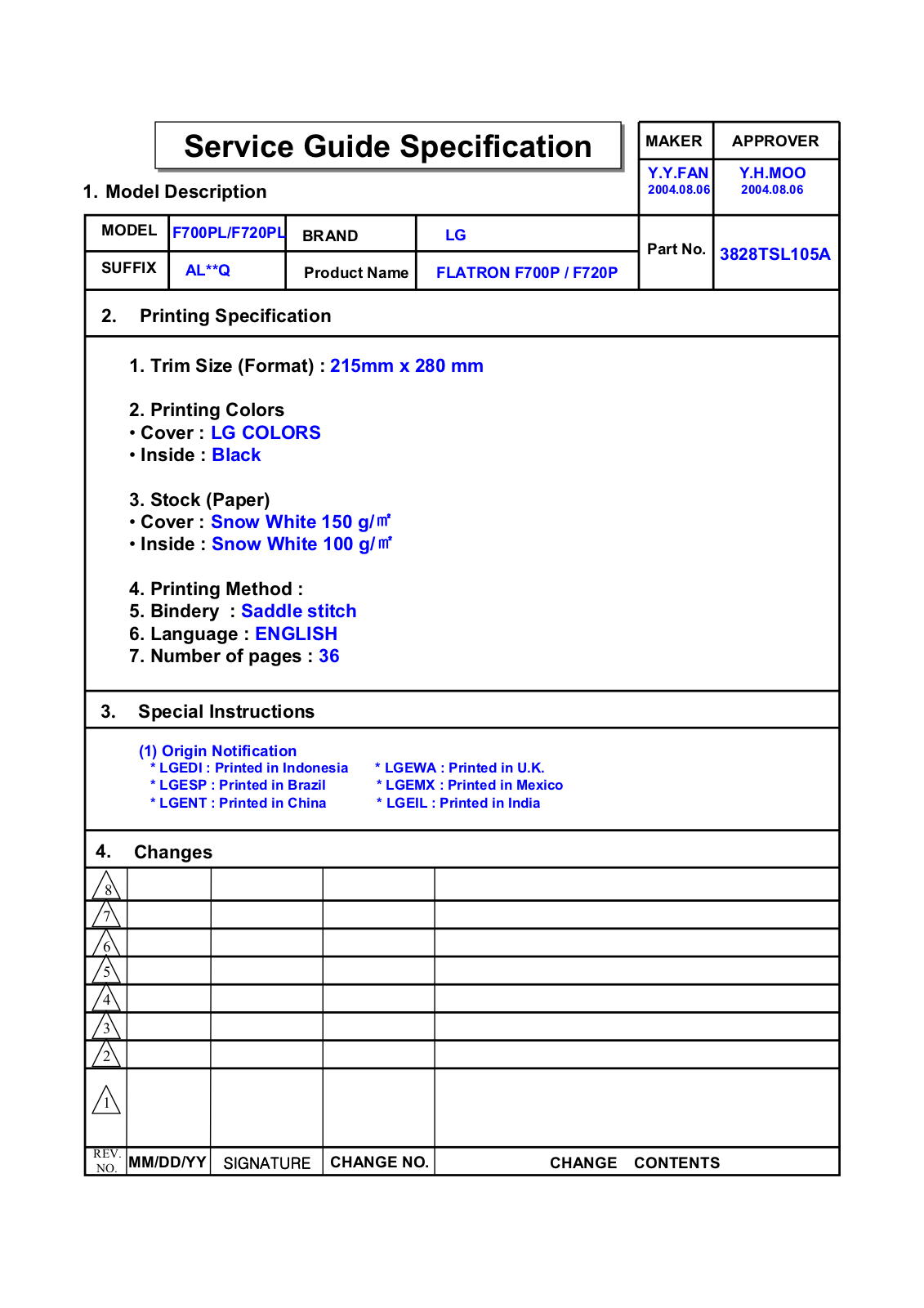 LG F700PL, F700P Service Manual