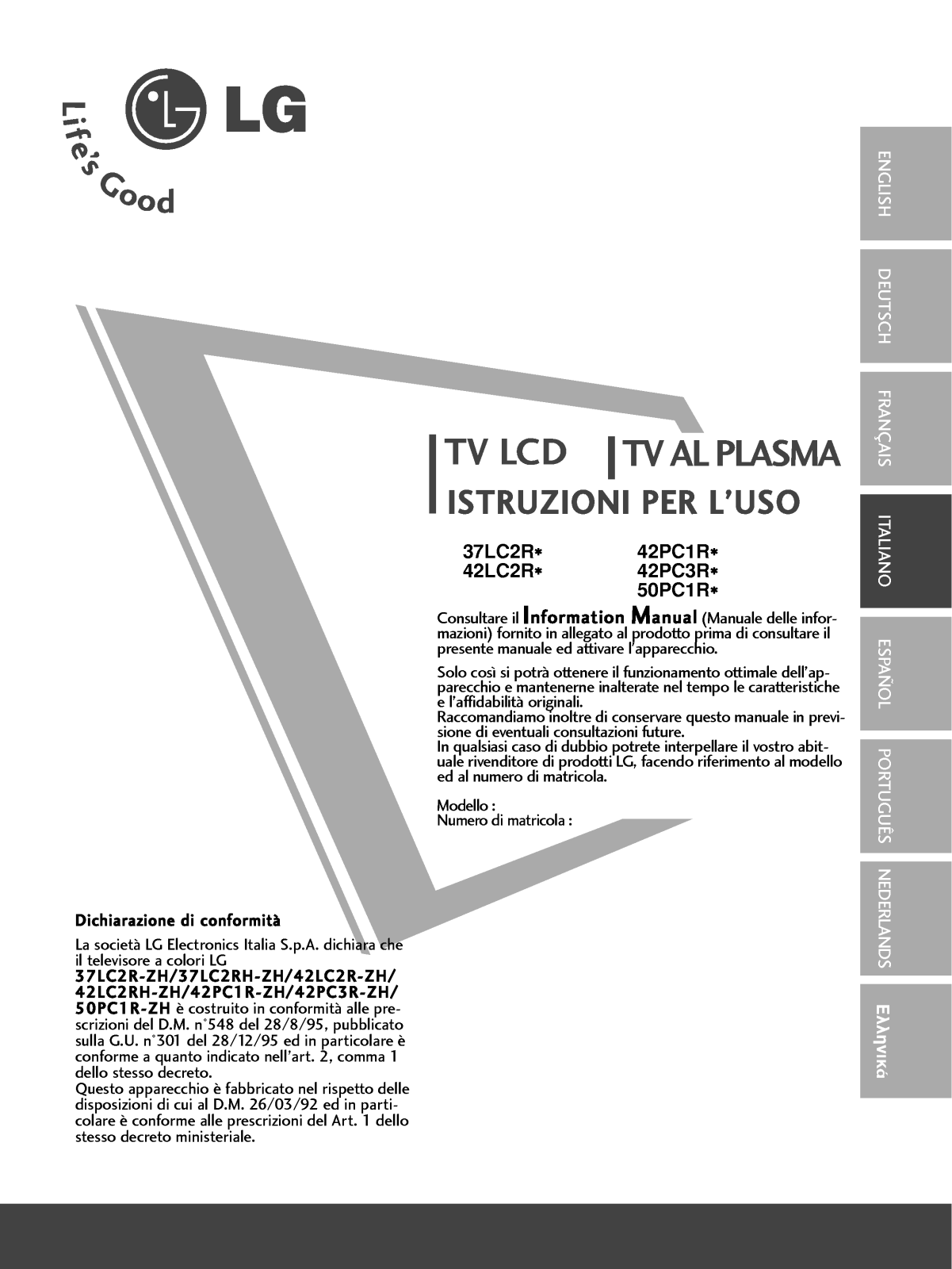 Lg 42LC2R, 42PC1R, 42PC3R, 50PC1R User Manual