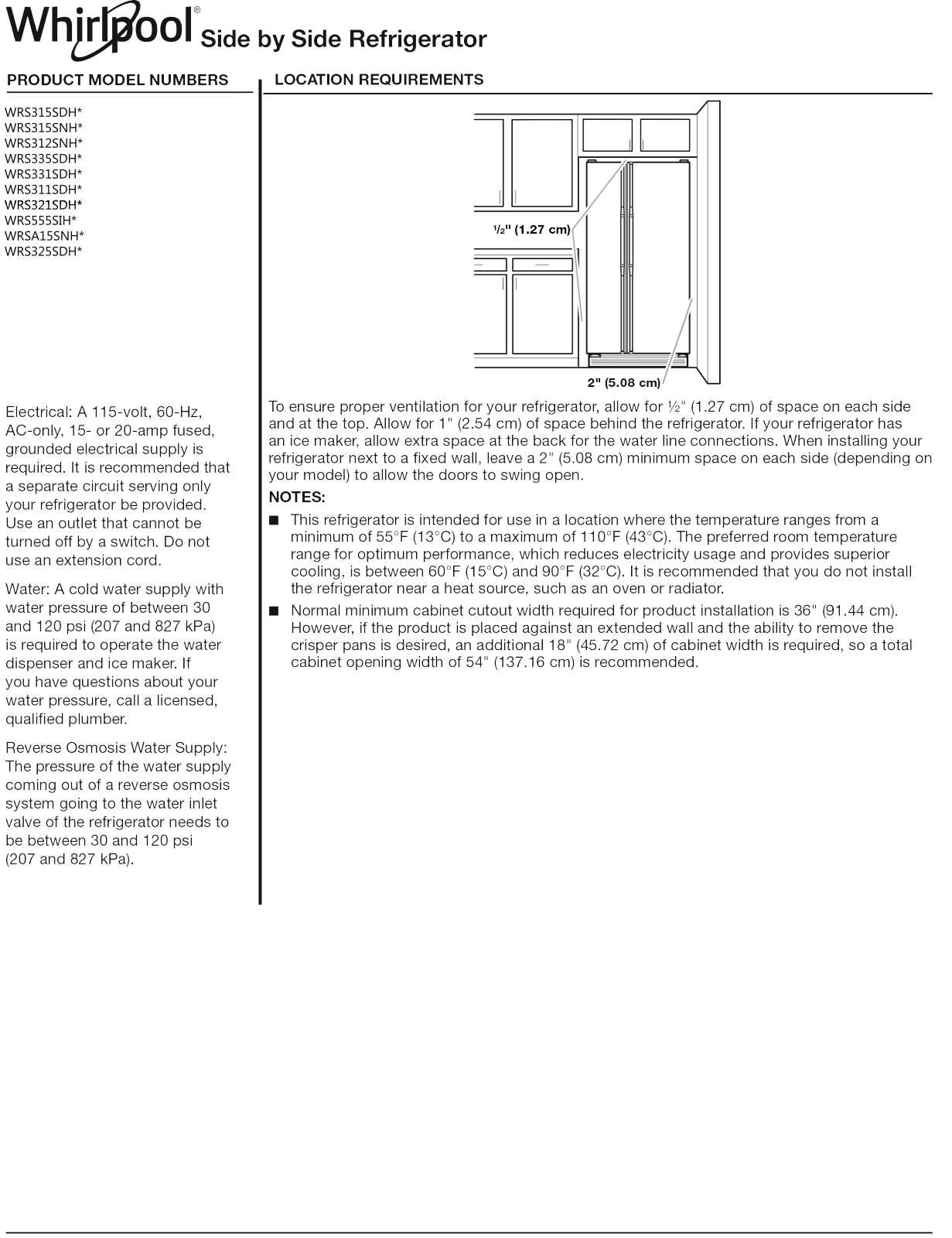 Whirlpool WRS315SNHB, WRS315SNHM, WRS312SNHM User Manual