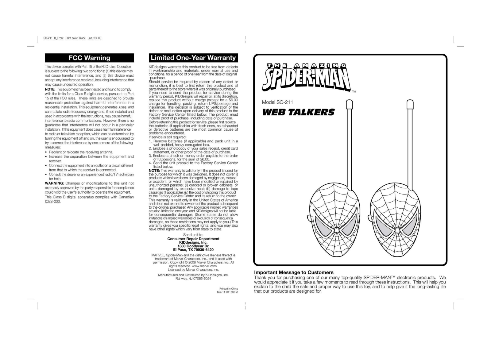 Kiddesigns SC211 User Manual