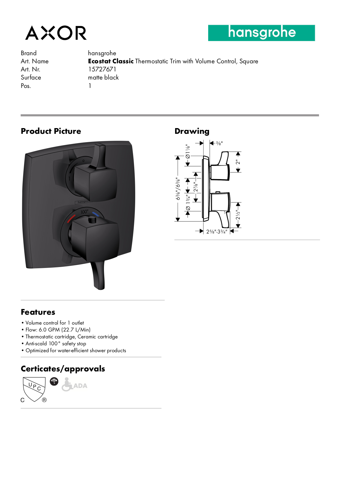 Hansgrohe GCDC1926 Specifications - ManualMachine.com