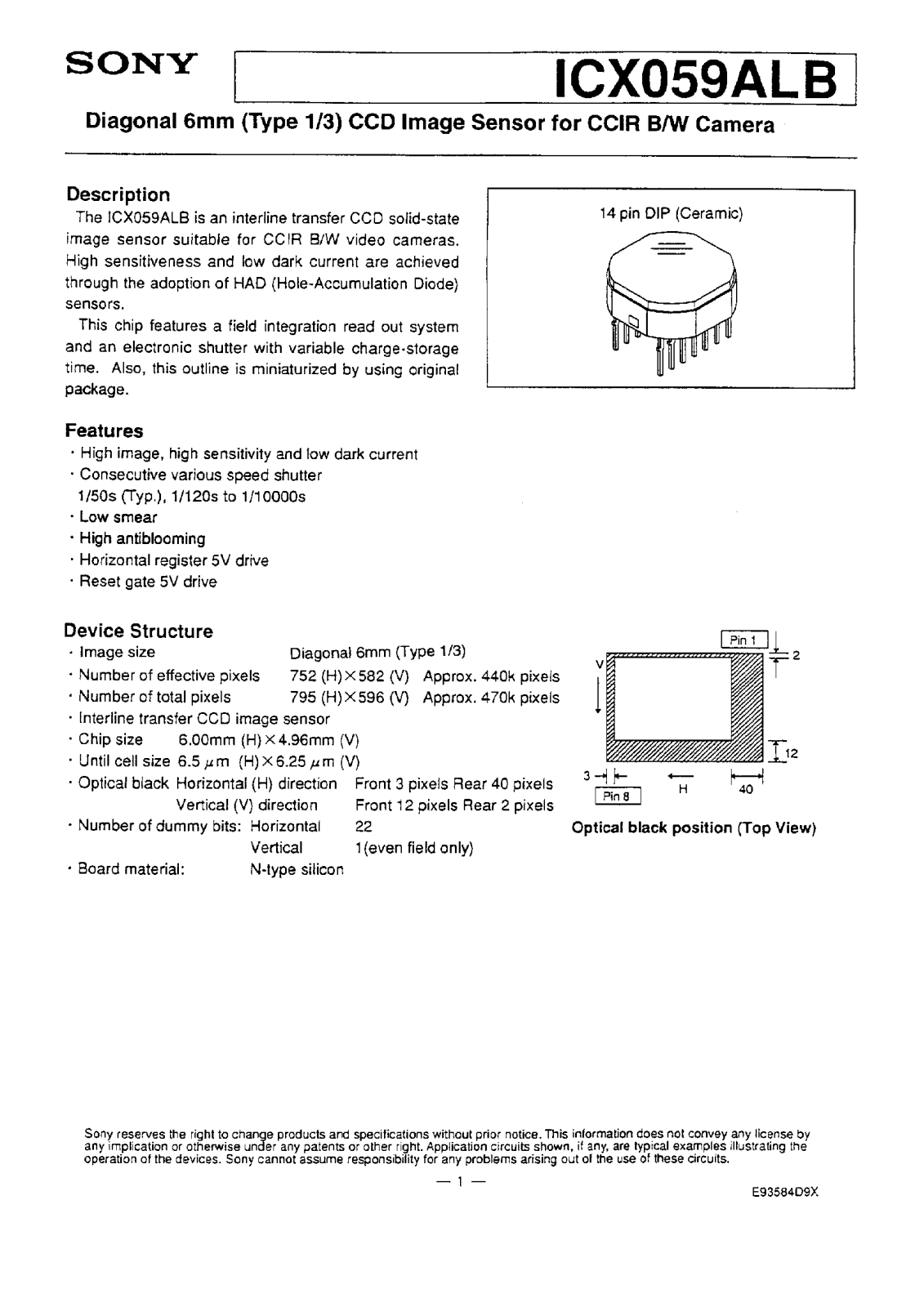 Sony ICX059ALB Datasheet