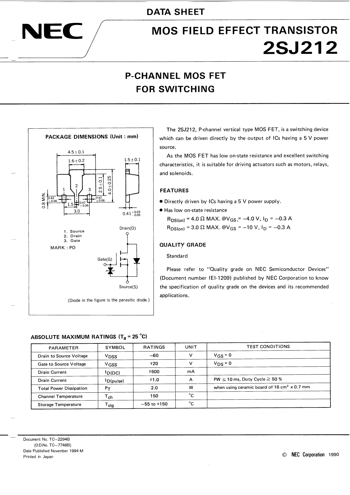 NEC 2SJ212 Technical data