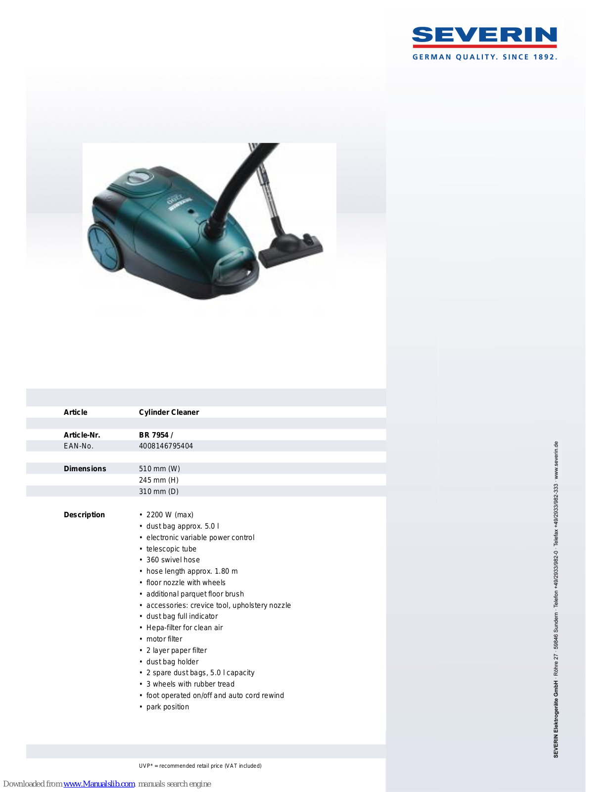 SEVERIN BR 7954,BR 7954 Datasheet