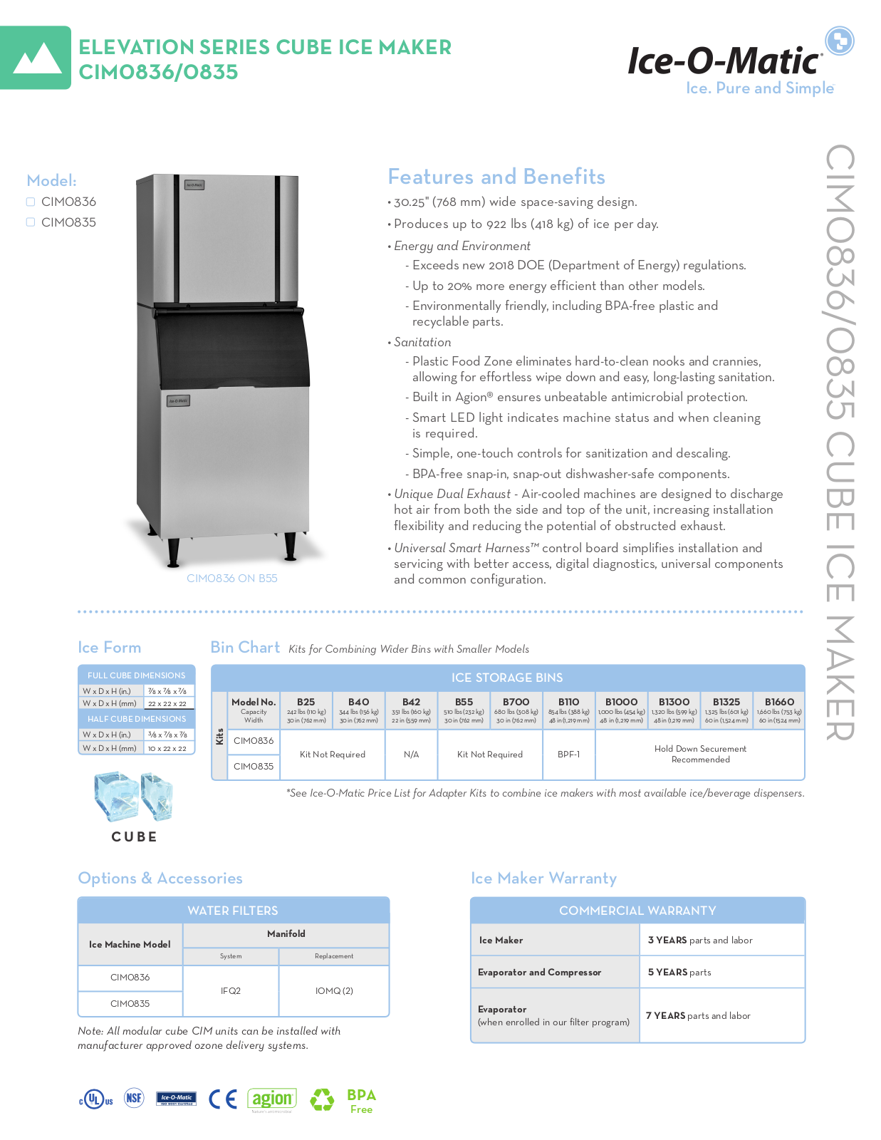 Ice-O-Matic CIM0836GA, CIM0836HW Specifications