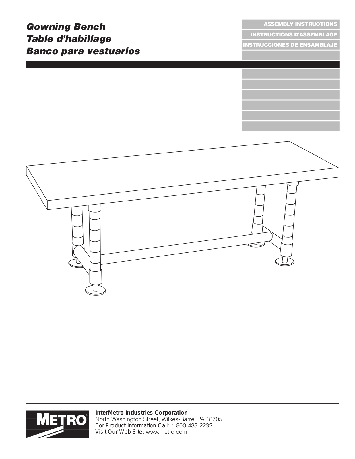 Metro Gowning Bench User Manual