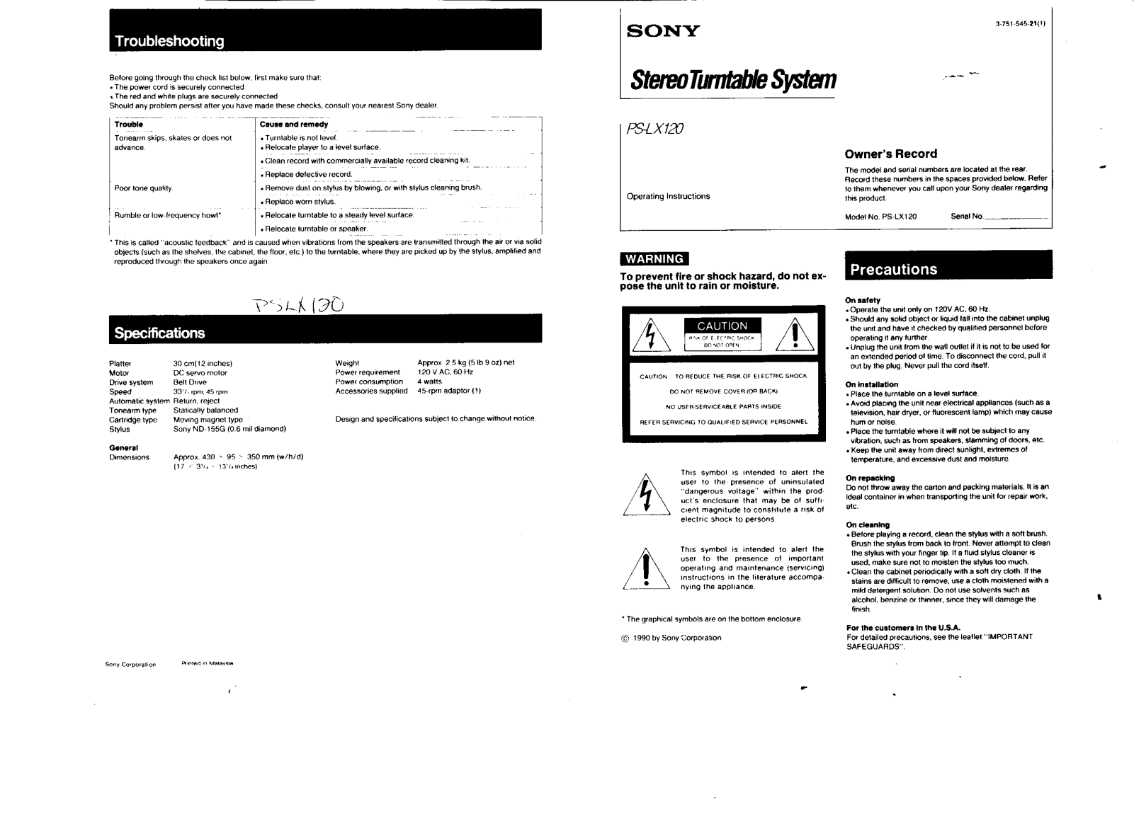 Sony PS-LX120 User Manual