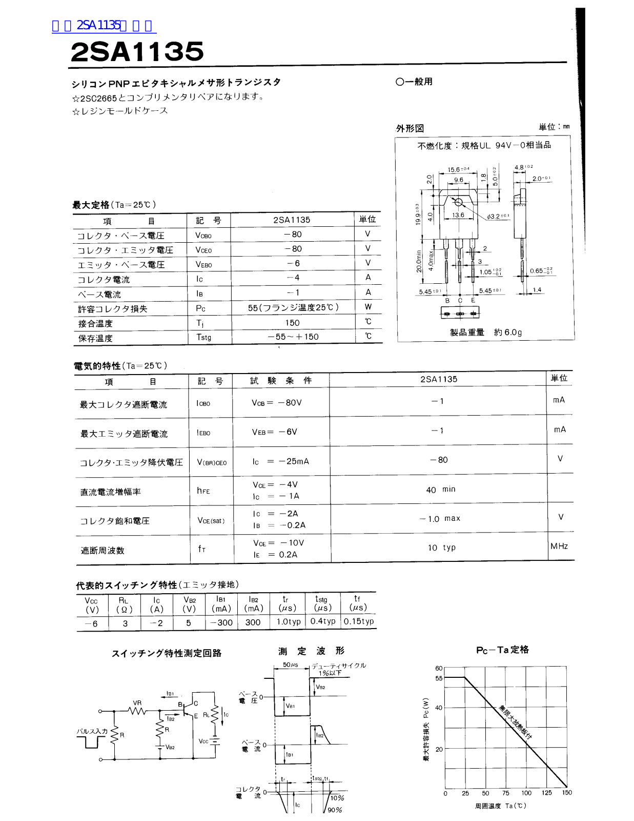 TOSHIBA 2SA1135 Technical data