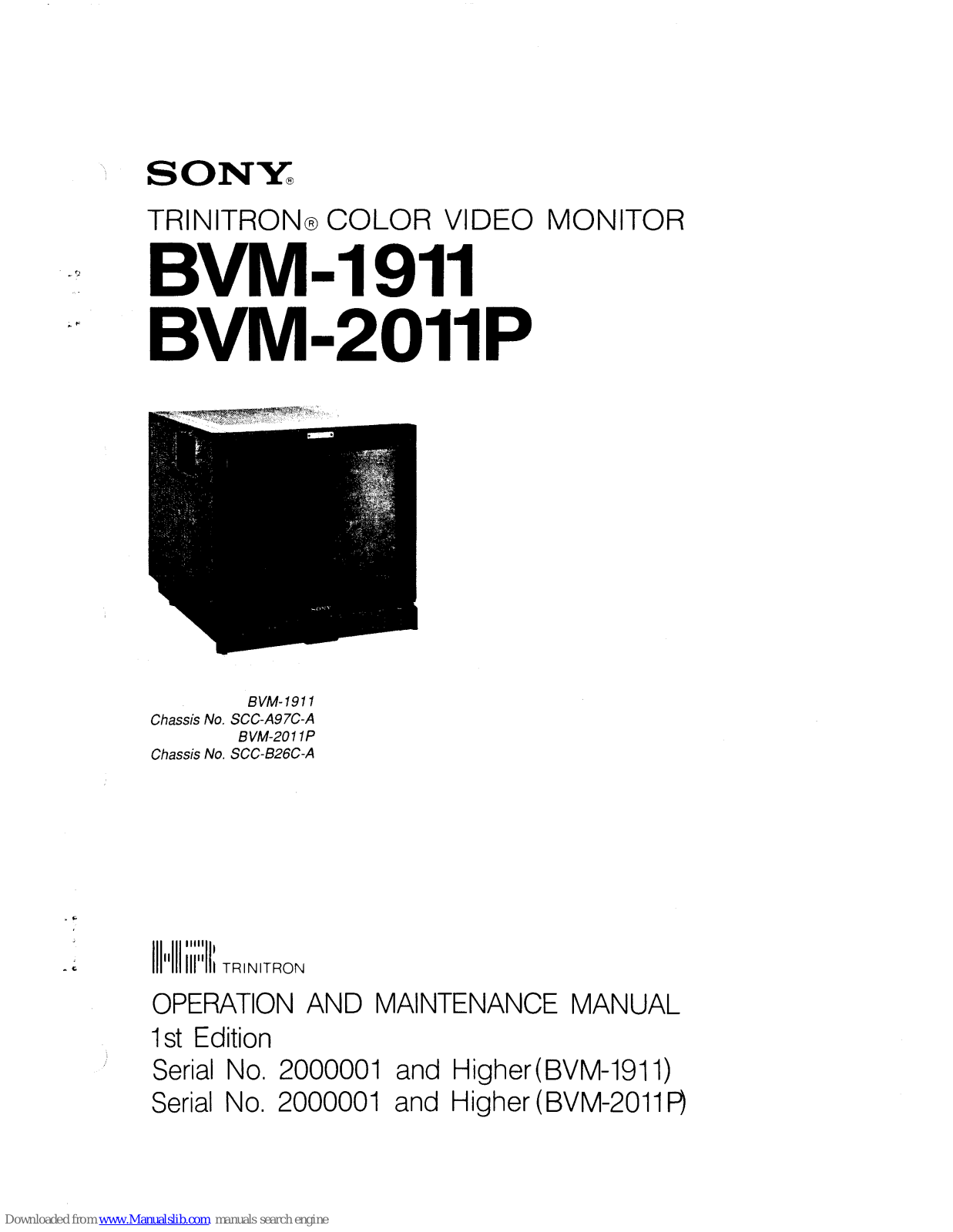 Sony BVM-1911, BVM-2011P Operation And Maintenance Manual