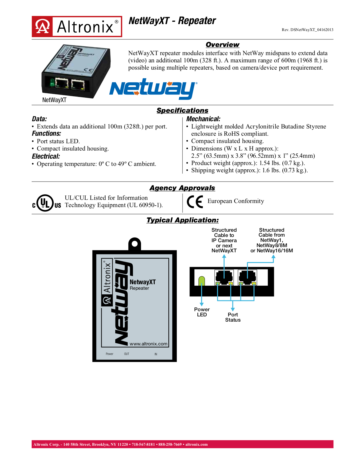 Altronix NetWayXT Data Sheet