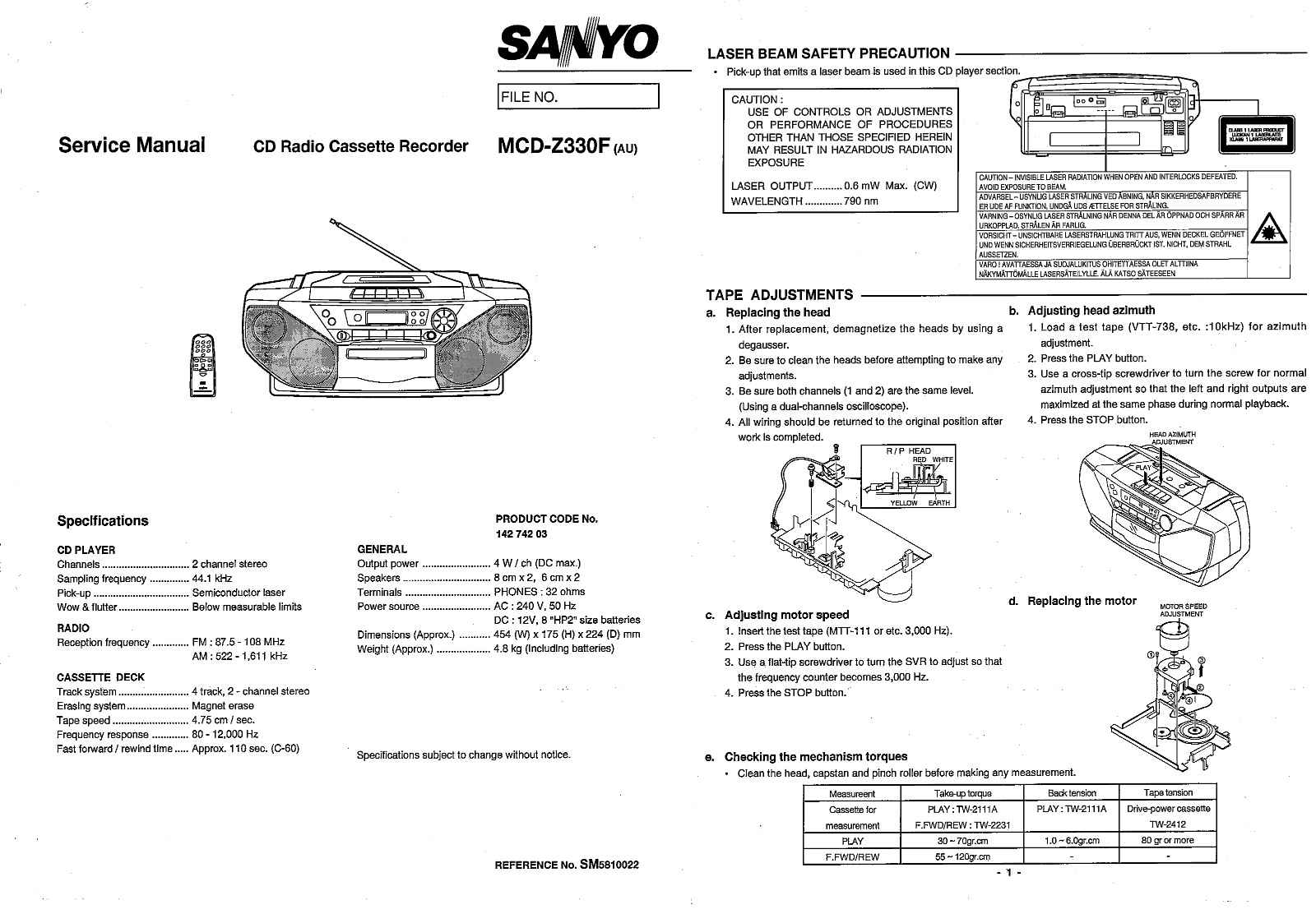 Sanyo MCDZ-330-F Service manual