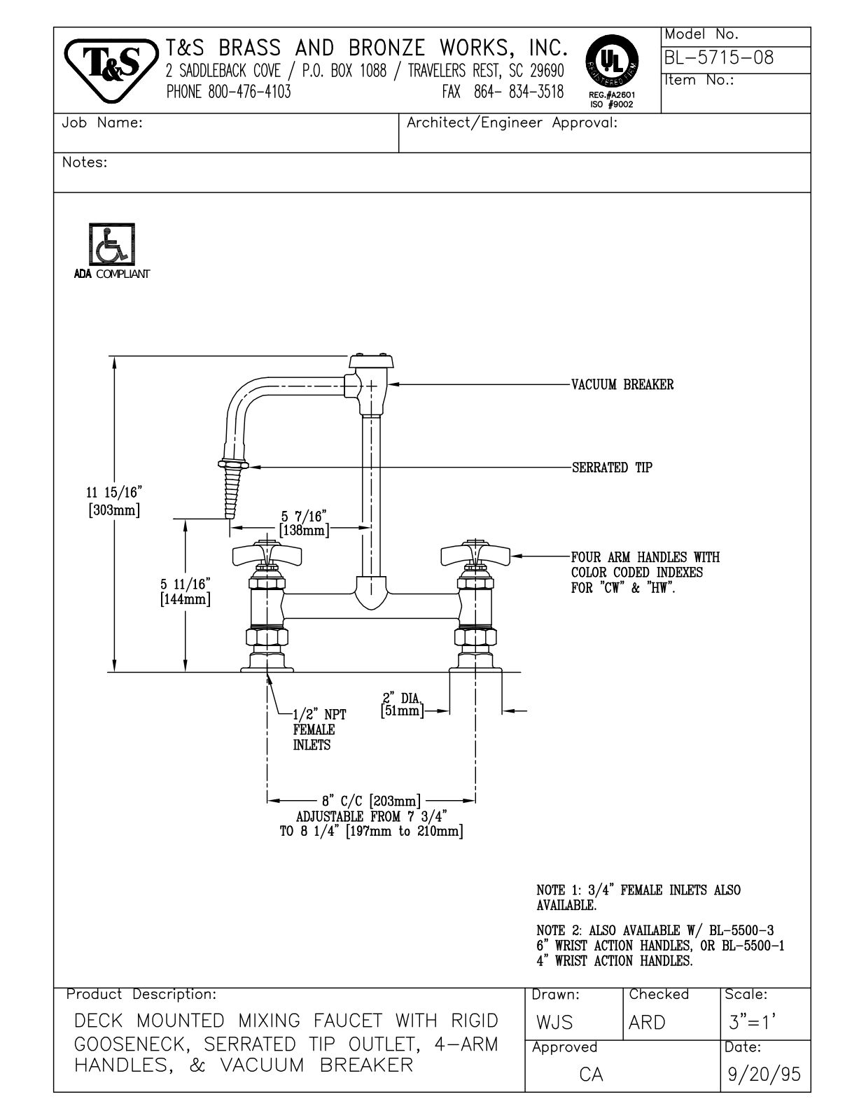 T & S Brass & Bronze Works BL-5715-08 General Manual