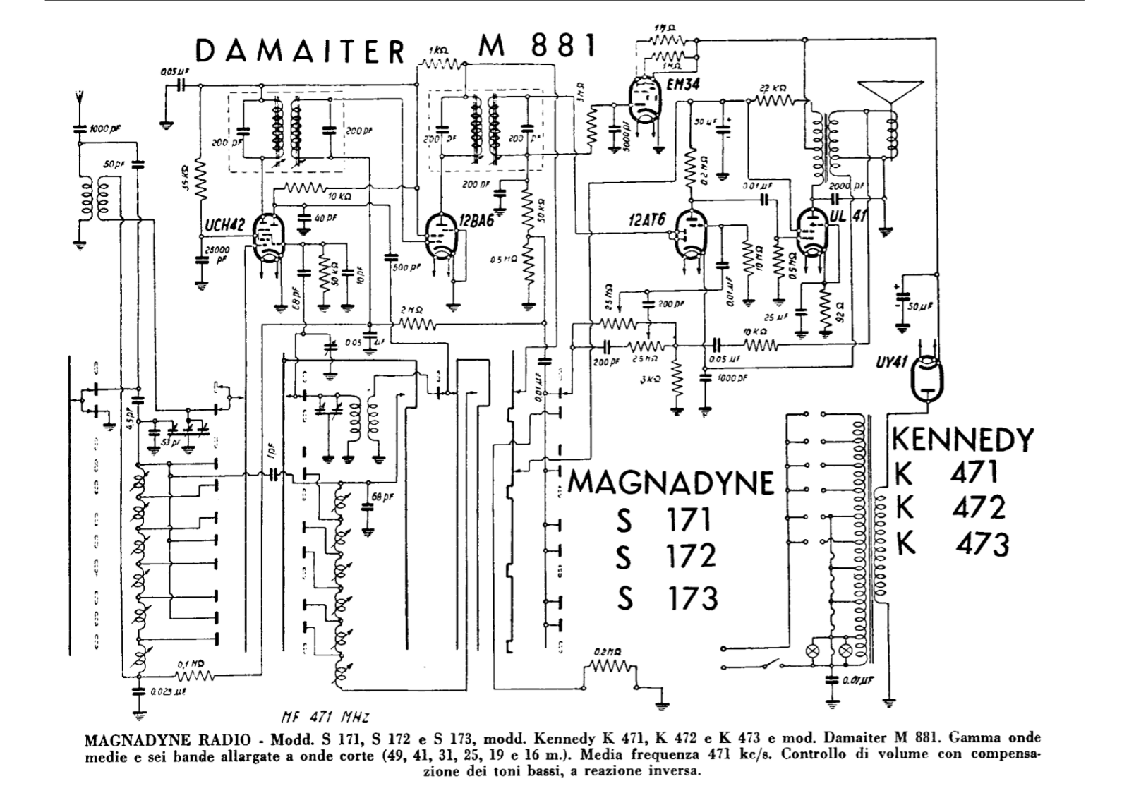 Magnadyne s171, s172, s173, k471, k472 schematic