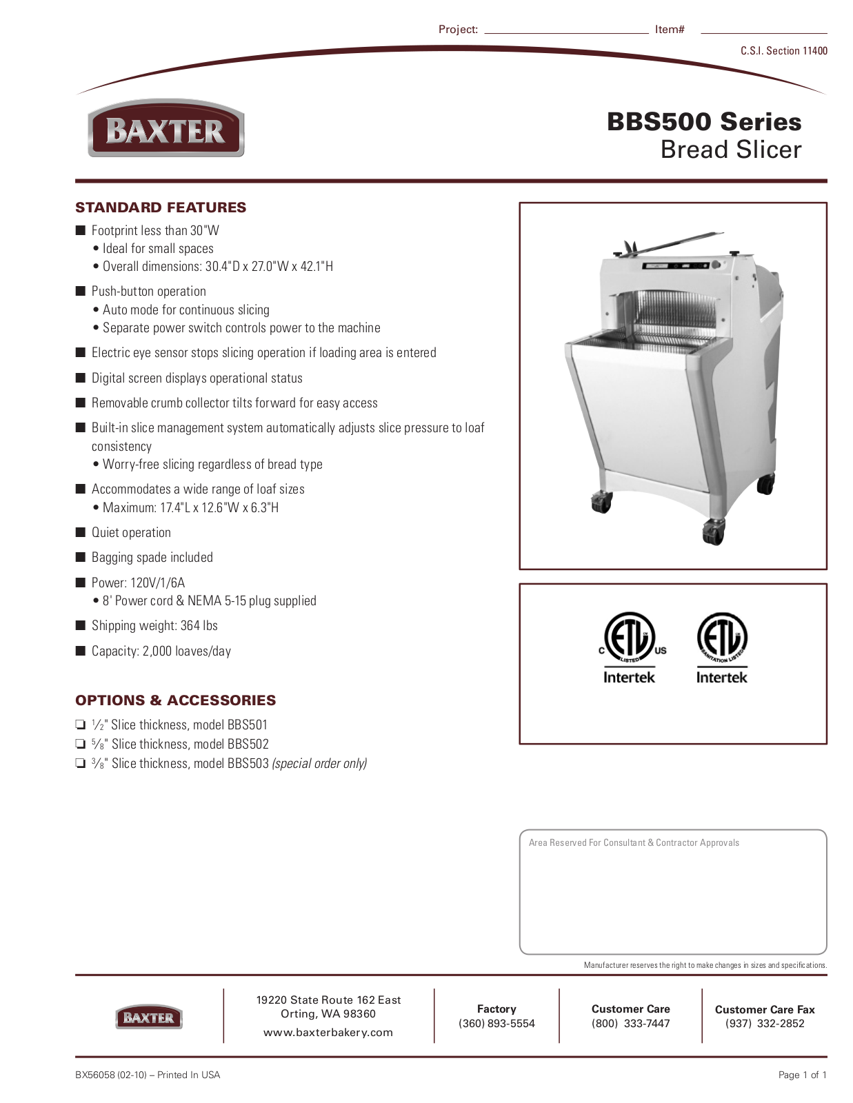 Baxter BBS501, BBS-500 User Manual