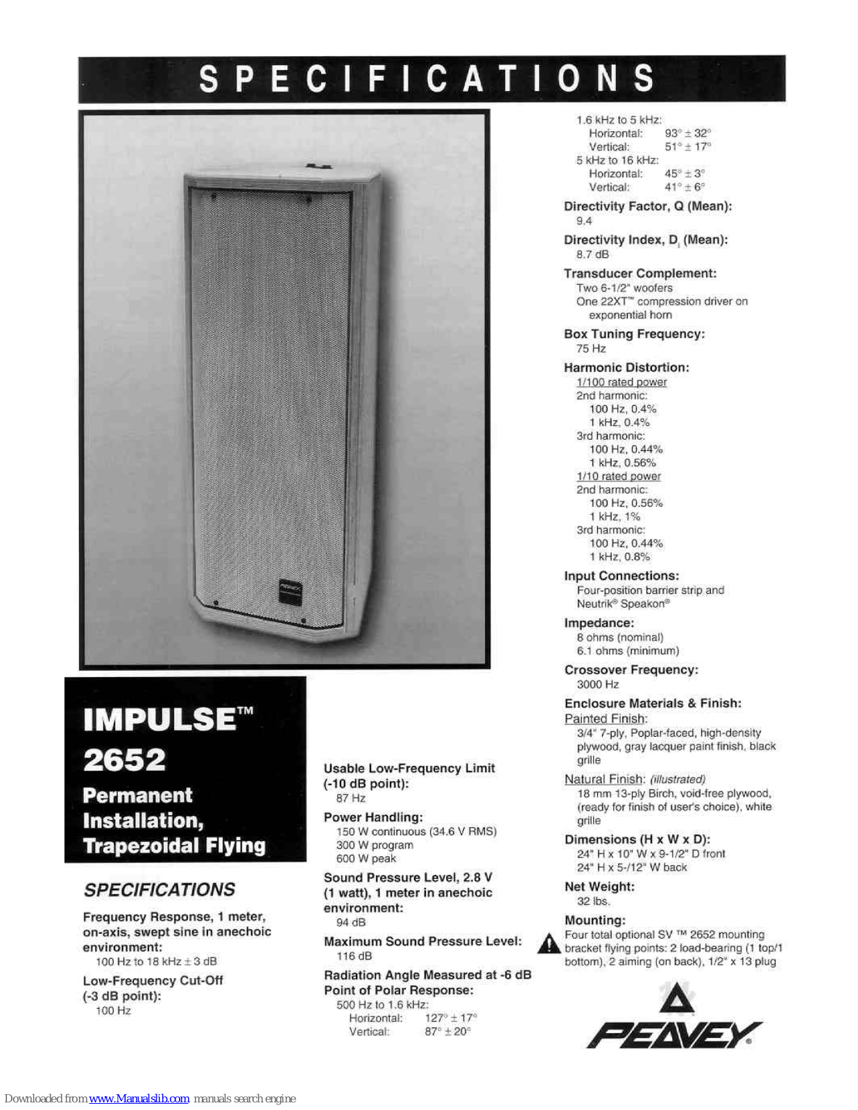Peavey Impulse Impulse 2652 Specifications - ManualMachine.com