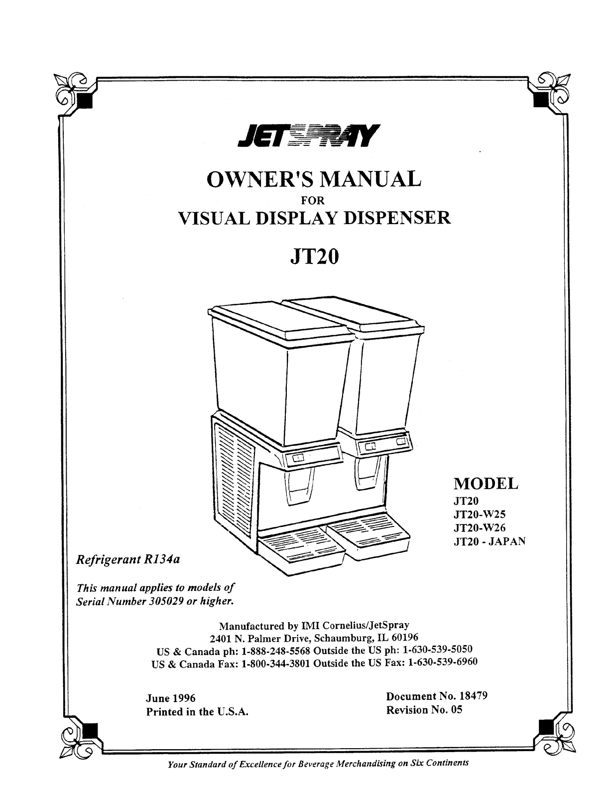 Cornelius JT20-W25, JT20-W26, JT20-Japan User Manual