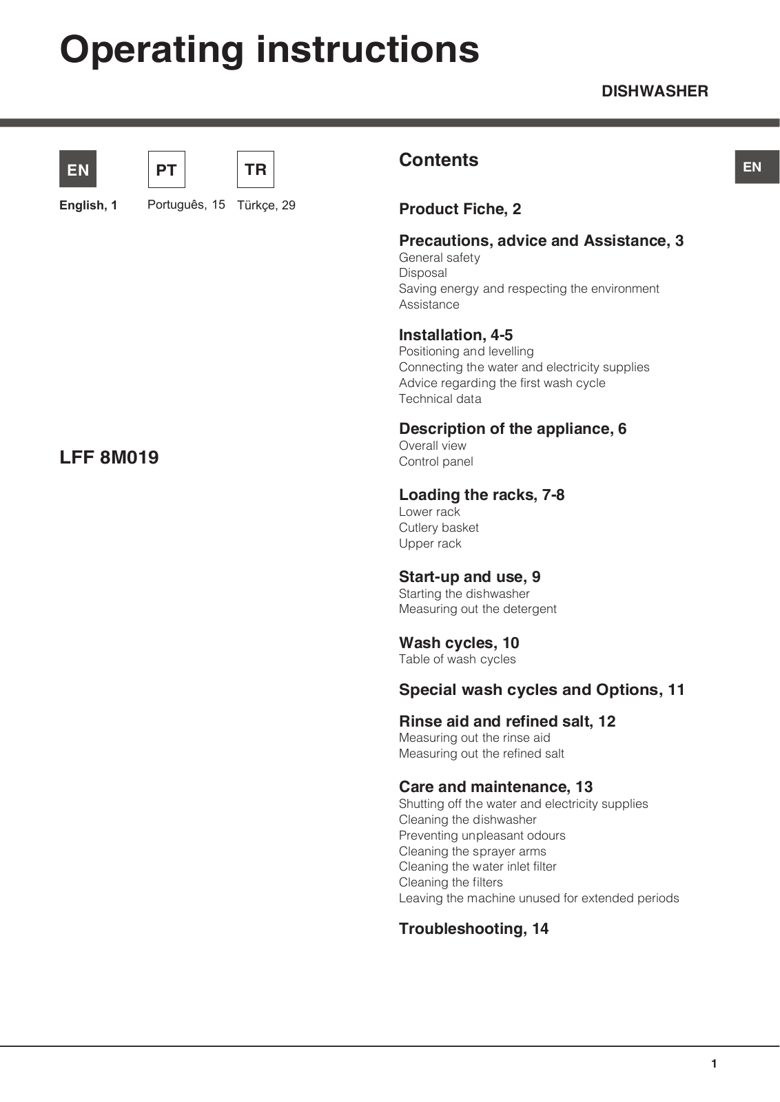 HOTPOINT/ARISTON LFF 8M019 EU User Manual