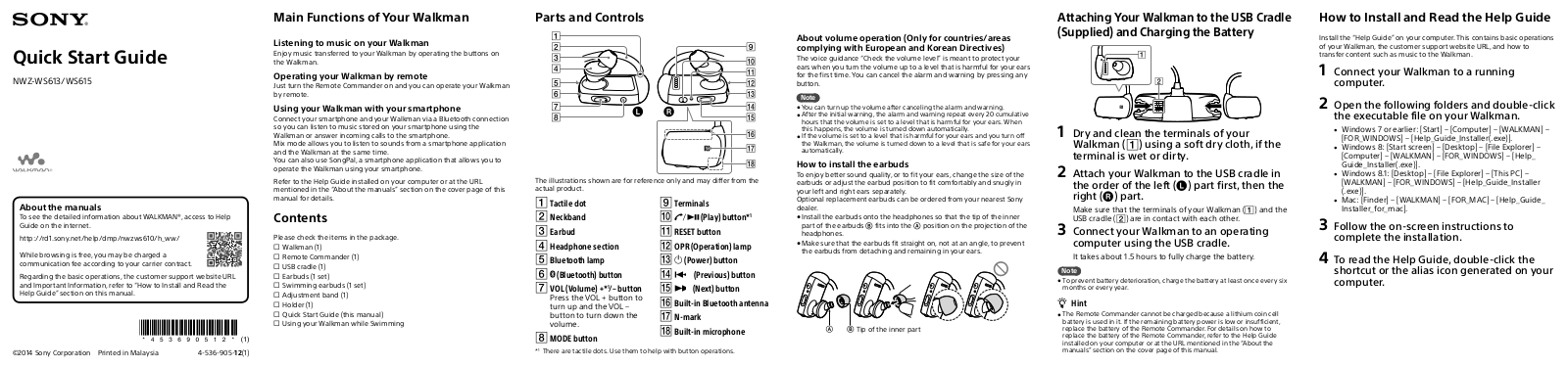 Sony Walkman NWZ-WS613, WS615, Walkman NWZ-WS615 Quick Start Manual