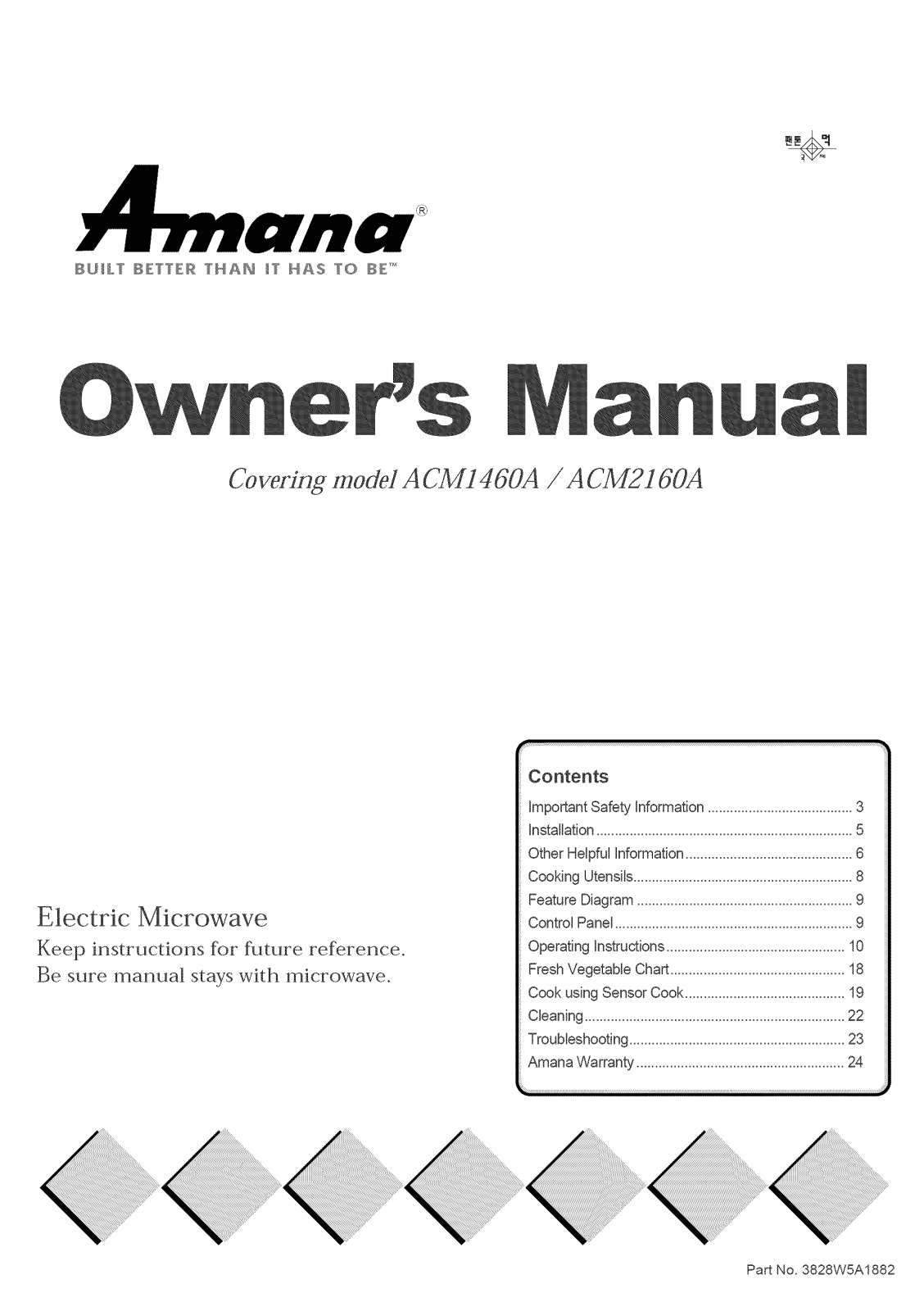 Amana ACM2160AB-PACM2160AB0, ACM2160AS-PACM2160AS0, ACM2160AW-PACM2160AW0, ACM2160AC-PACM2160AC0 Owner’s Manual