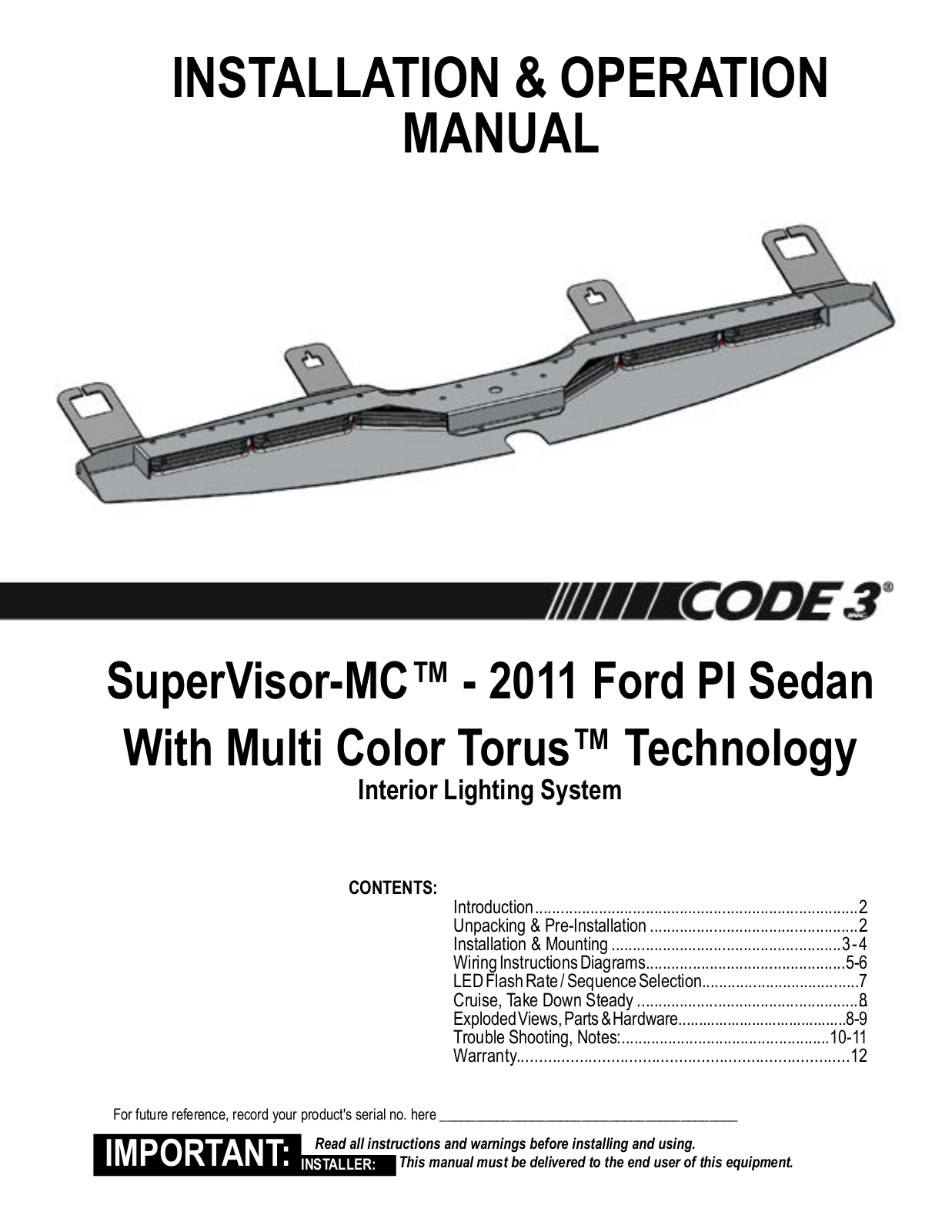 Code 3 MC SuperVisor Ford PI Sedan User Manual