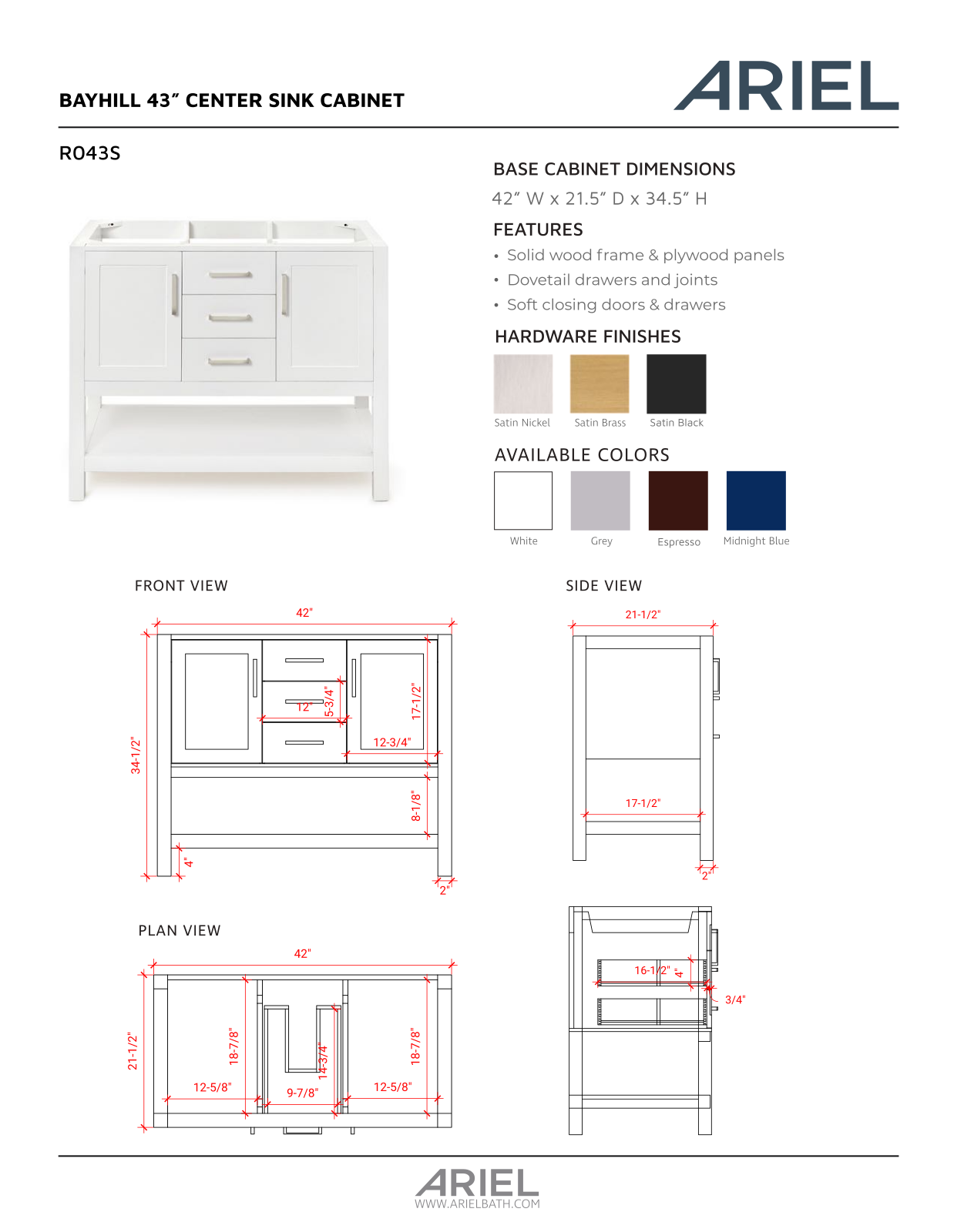 Ariel Bath ZZB10263 Specification - ManualMachine.com