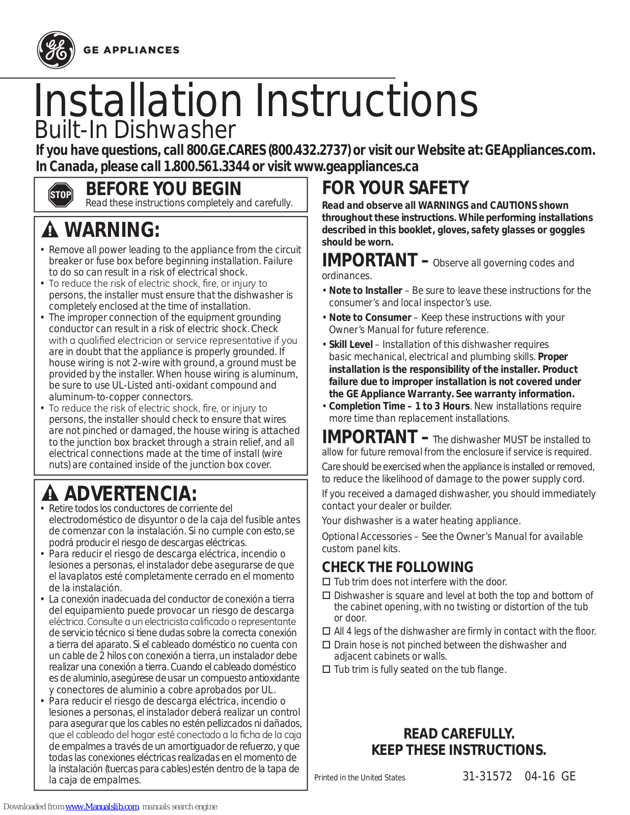 GE gdf520pgjbb, GDF520PGJWW, GDF520PSFSS, GDF520PGDWW Installation Instructions Manual