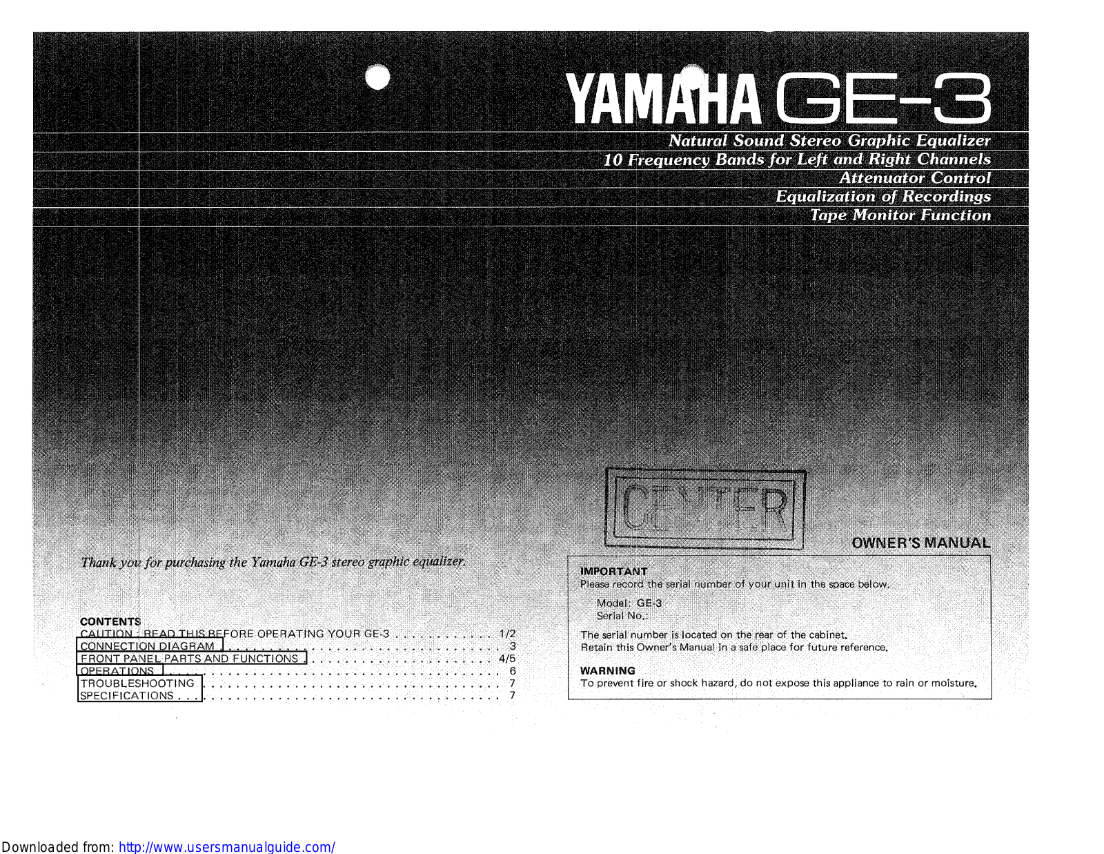 Yamaha Audio GE-3 User Manual