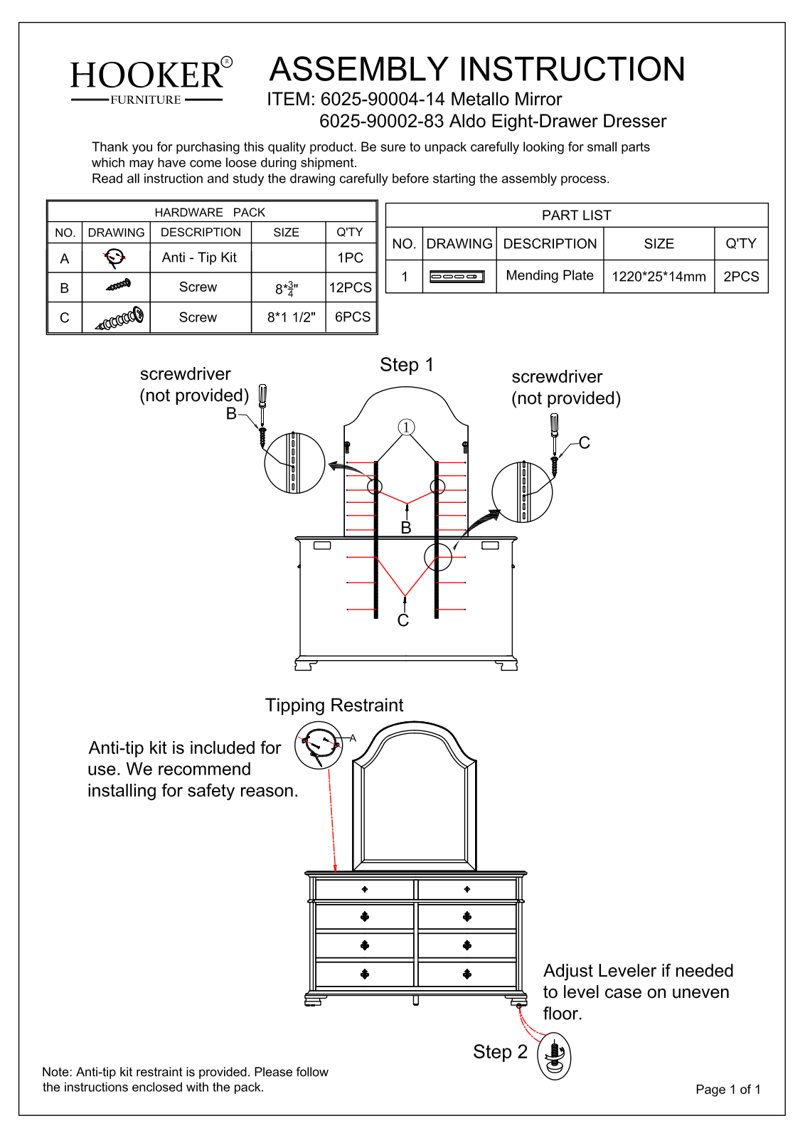 Hooker 6025-90002-83, 6025-90004-14 Assembly Instructions