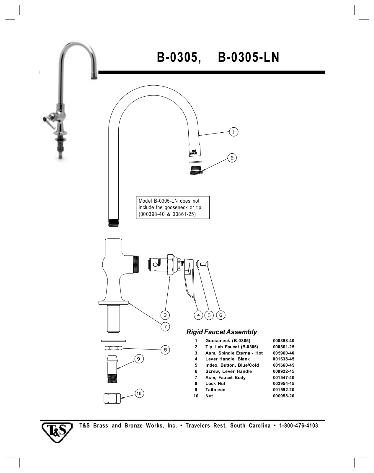 T & S Brass & Bronze Works B-0305 Part Manual