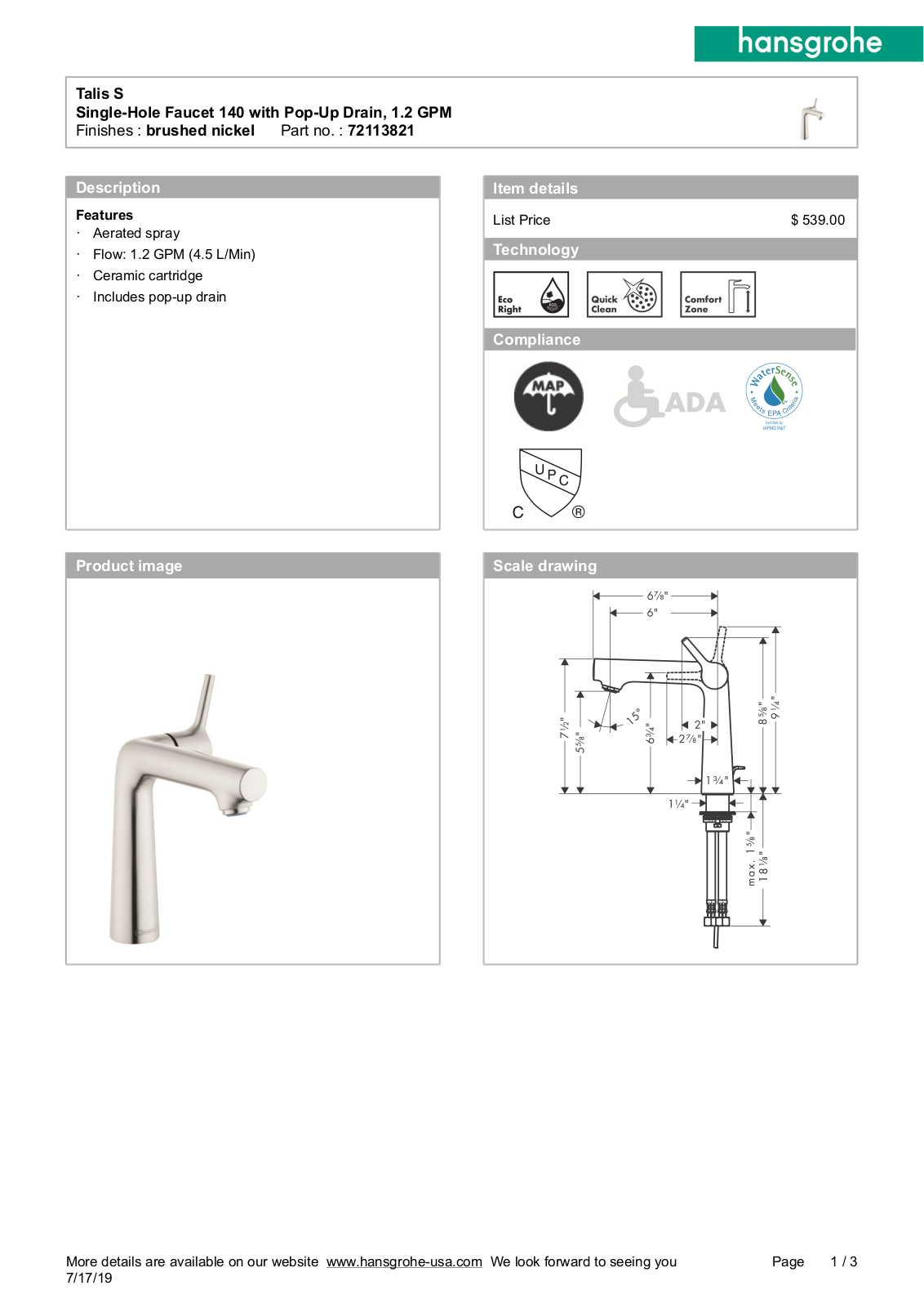Hansgrohe GCDC1116 Specifications - ManualMachine.com