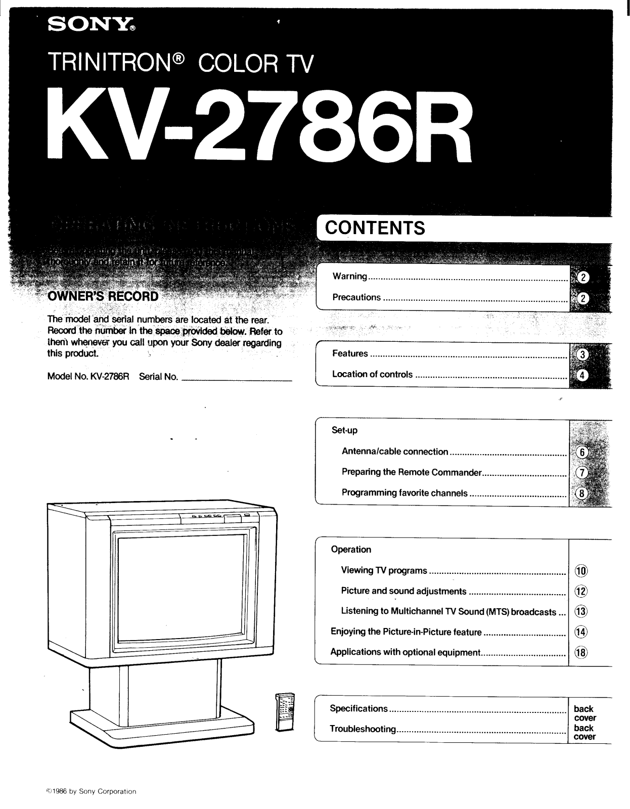 Sony KV-2786R Operating Manual