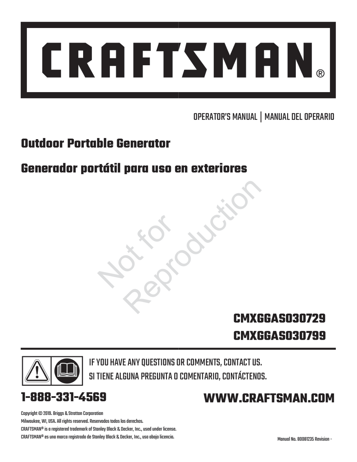 Craftsman CMXGGAS030799, CMXGGAS030729, 030799-00, 030729-00 Owner’s Manual