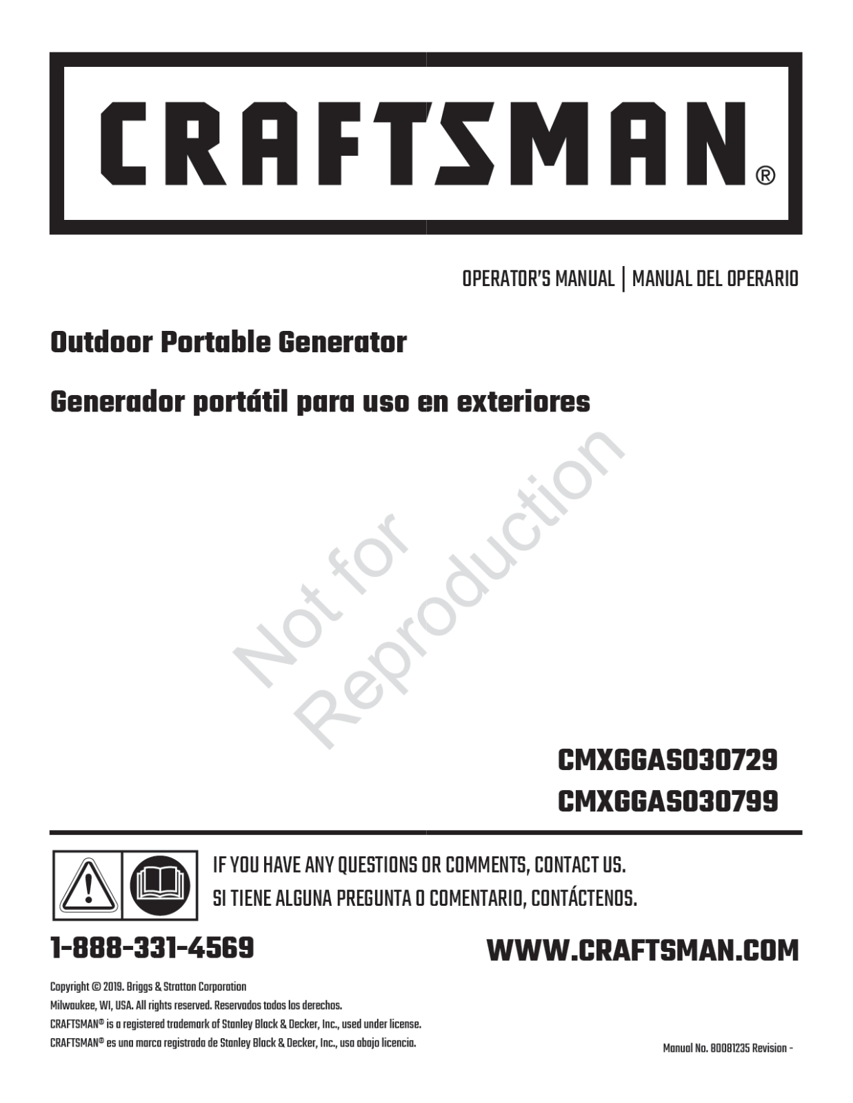 Briggs & Stratton CMXGGAS030799, CMXGGAS030729, 030799-00, 030729-00 Owner’s Manual