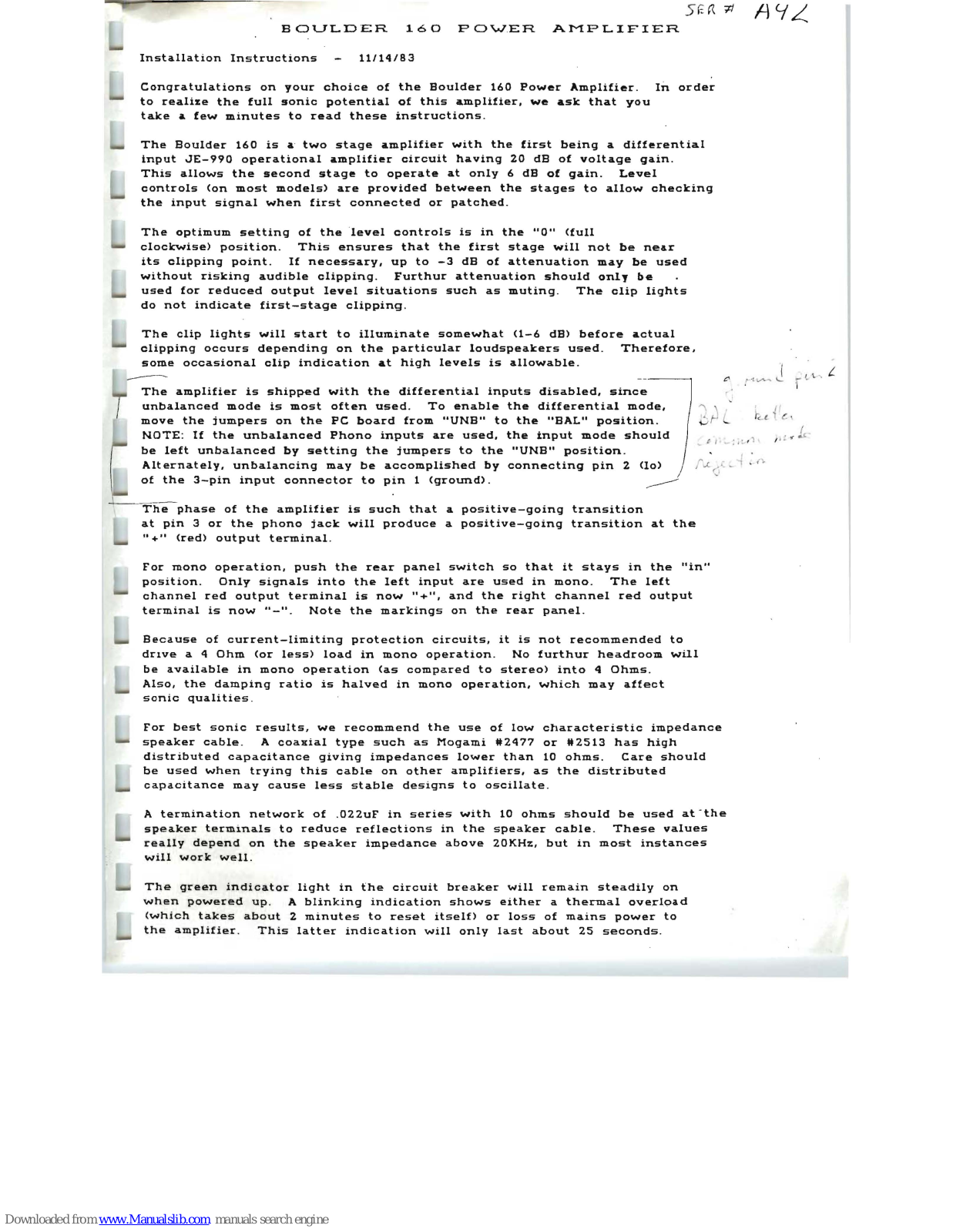 Boulder 160 Installation Instructions Manual - ManualMachine.com