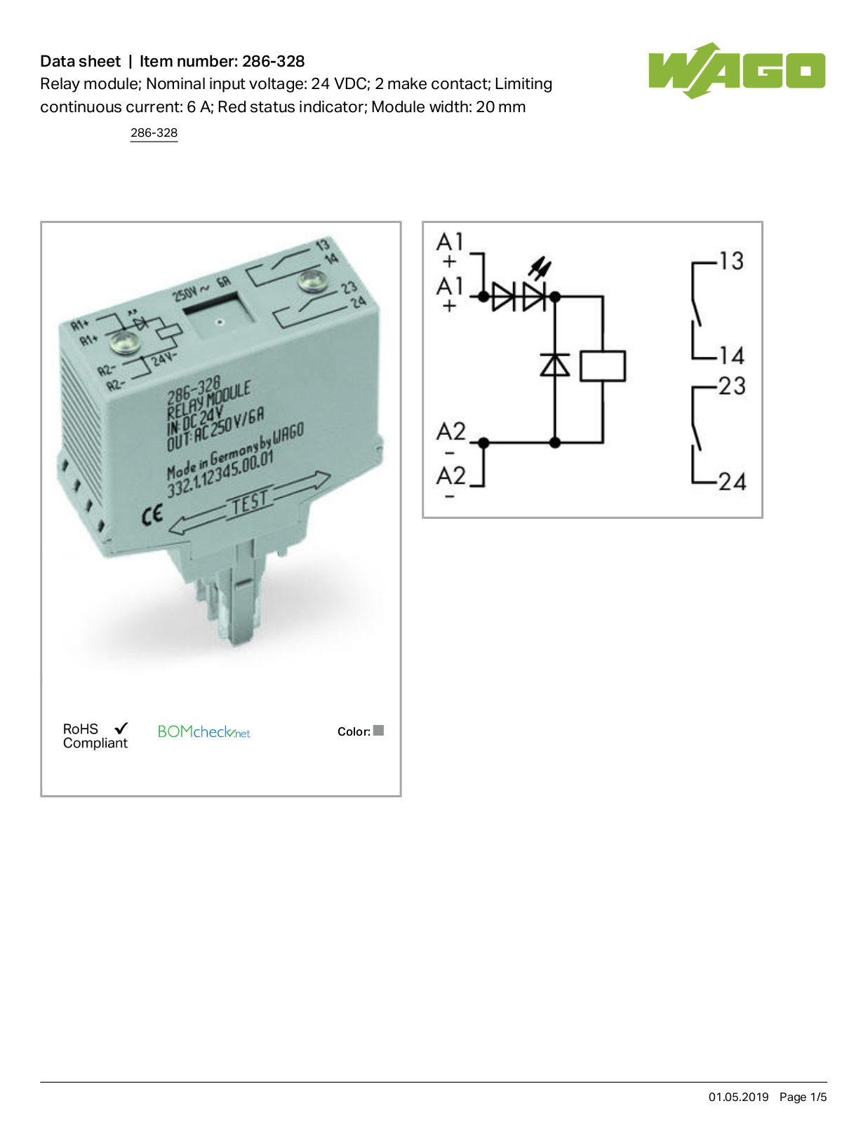 Wago 286-328 Data Sheet