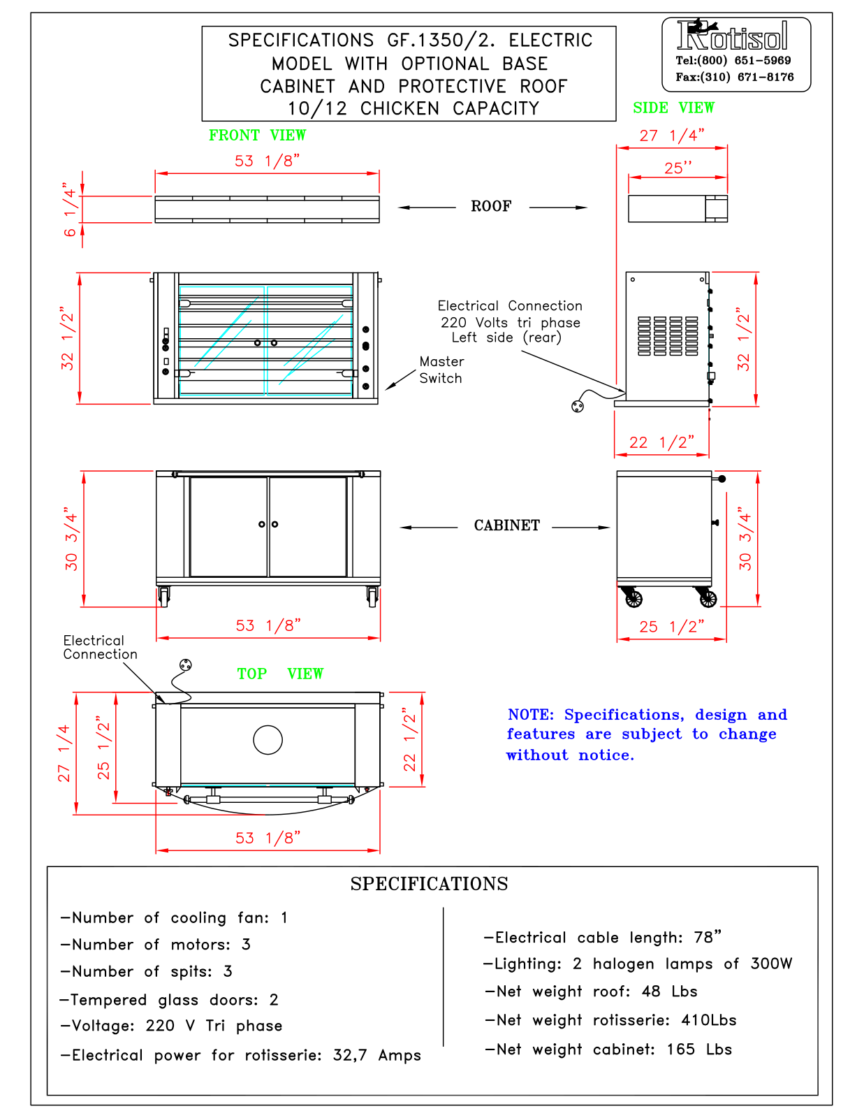 Rotisol GF 1350-2, sp132elc Specifications