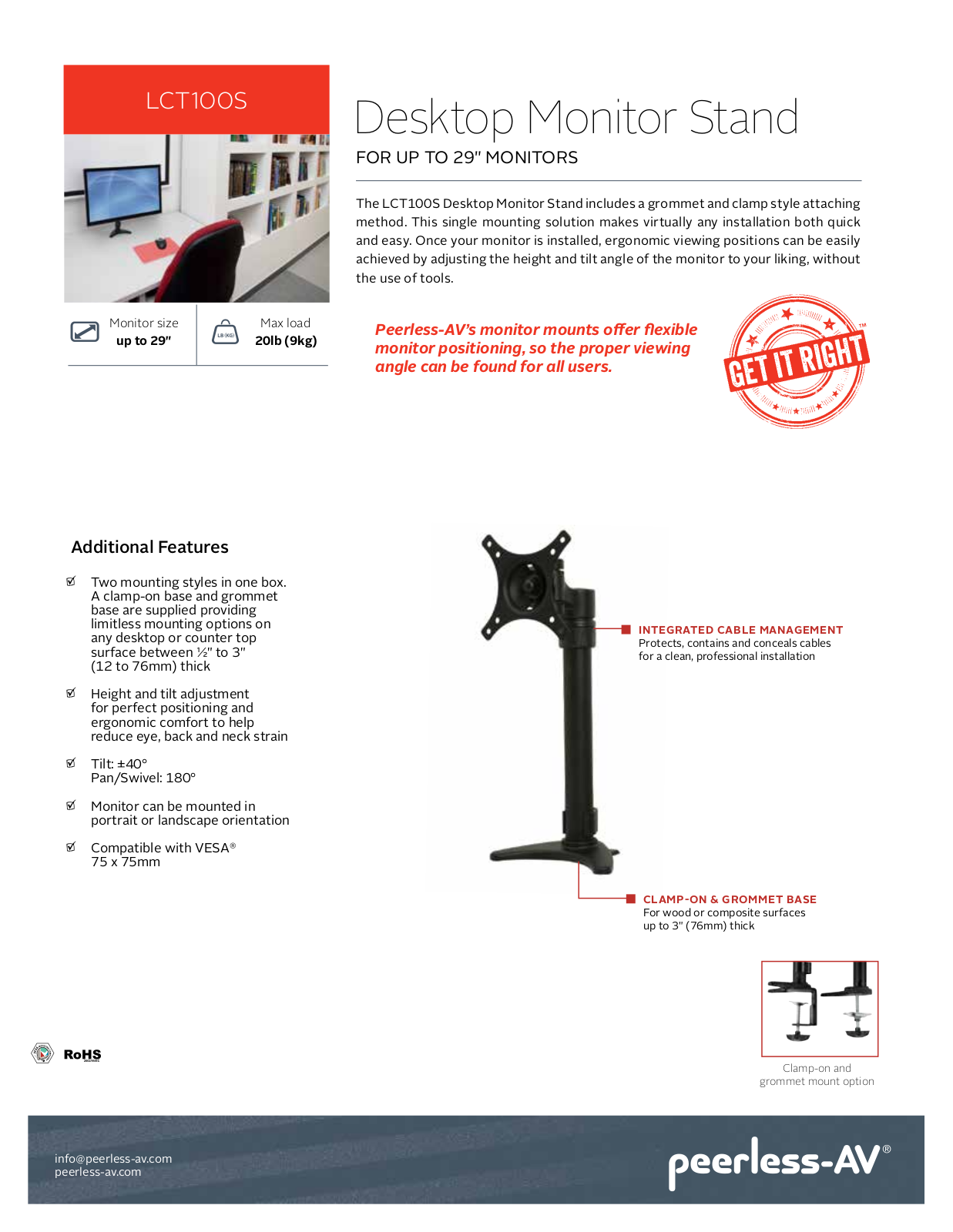 Peerless LCT100S Sell Sheet