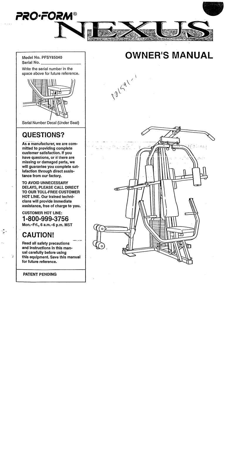 ProForm PFSY85040 User Manual