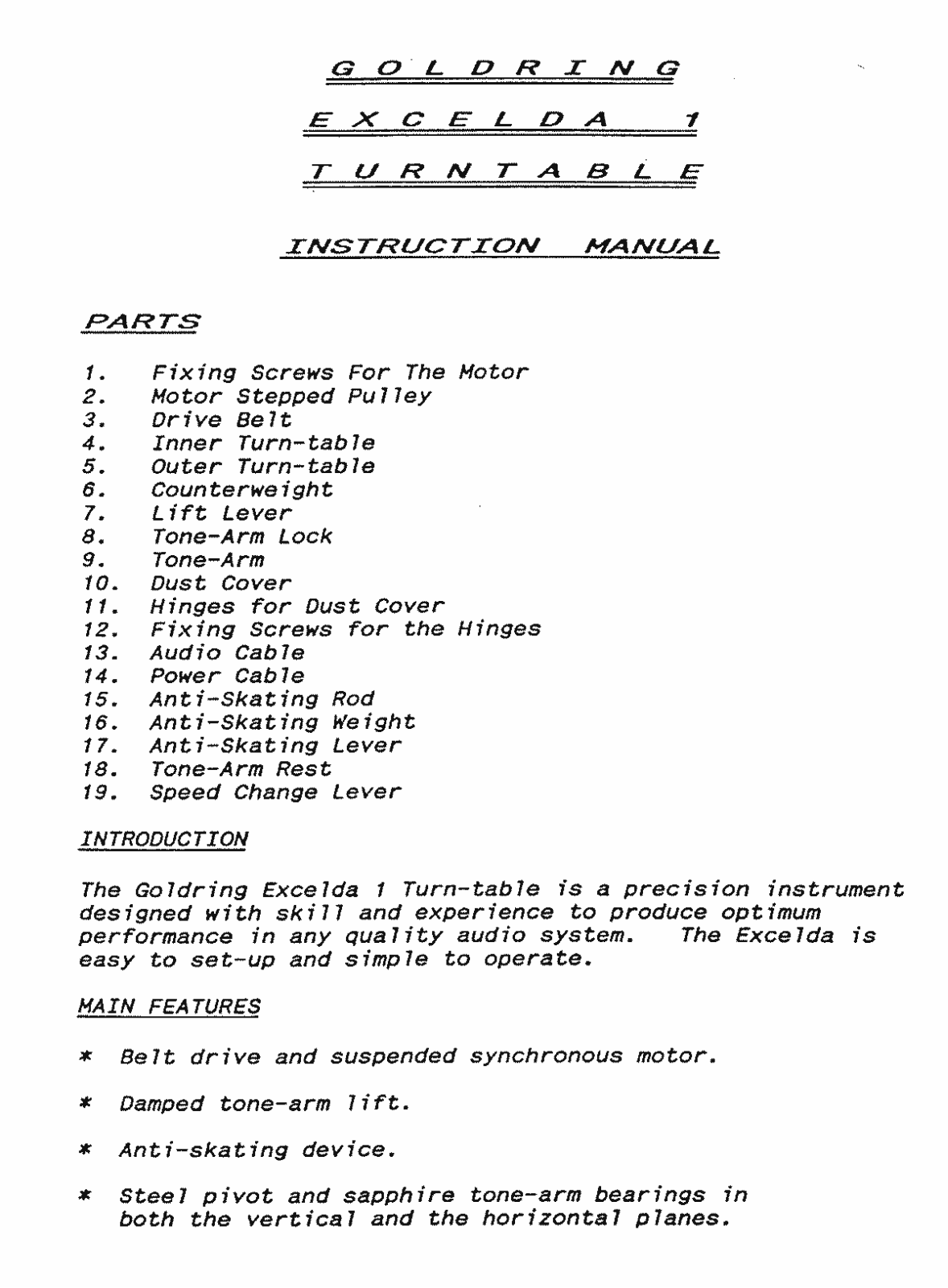 Lenco Goldring-Excelda-1 Owners Manual