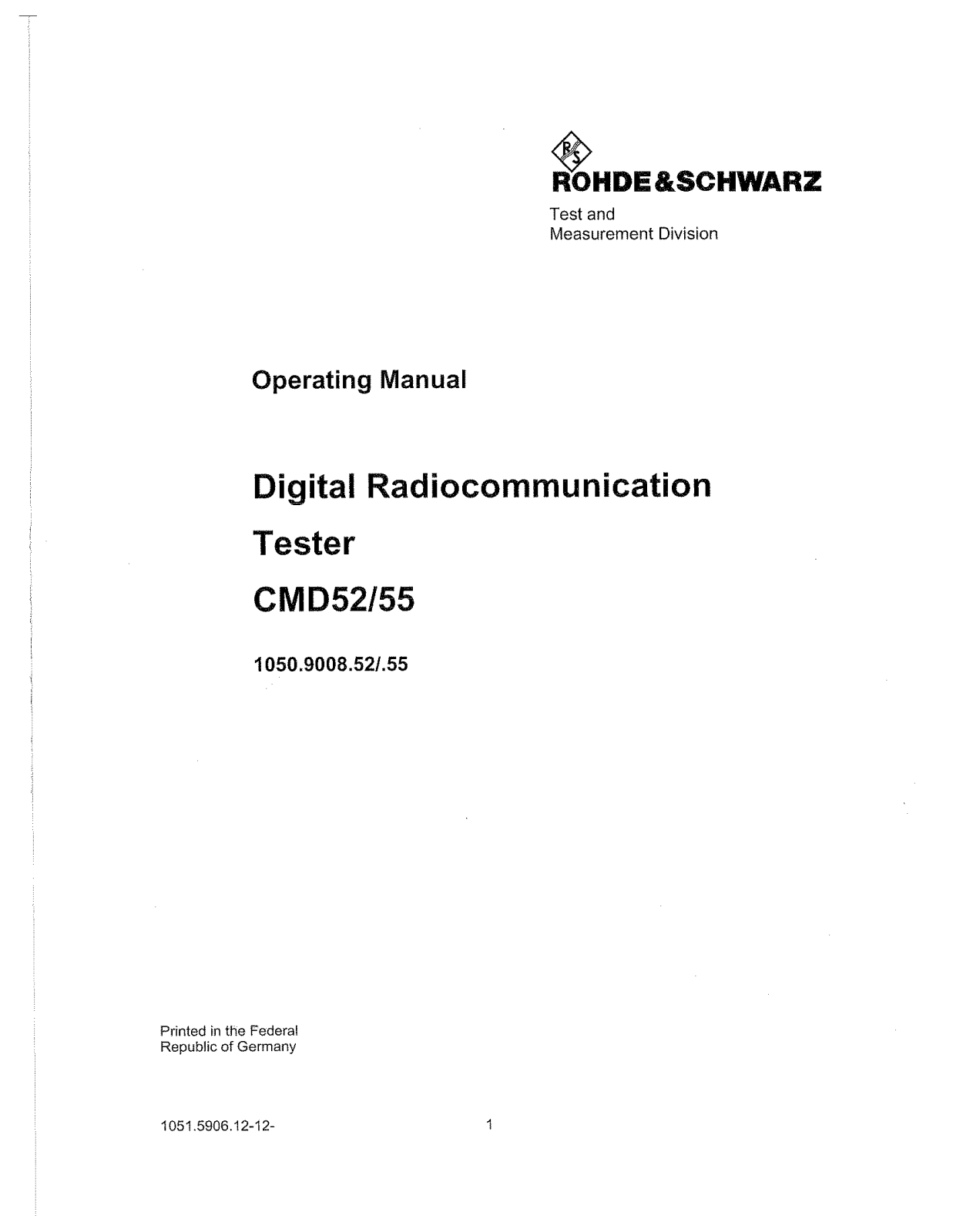 Rohde & Schwarz CMD 55, CMD 52 User Manual