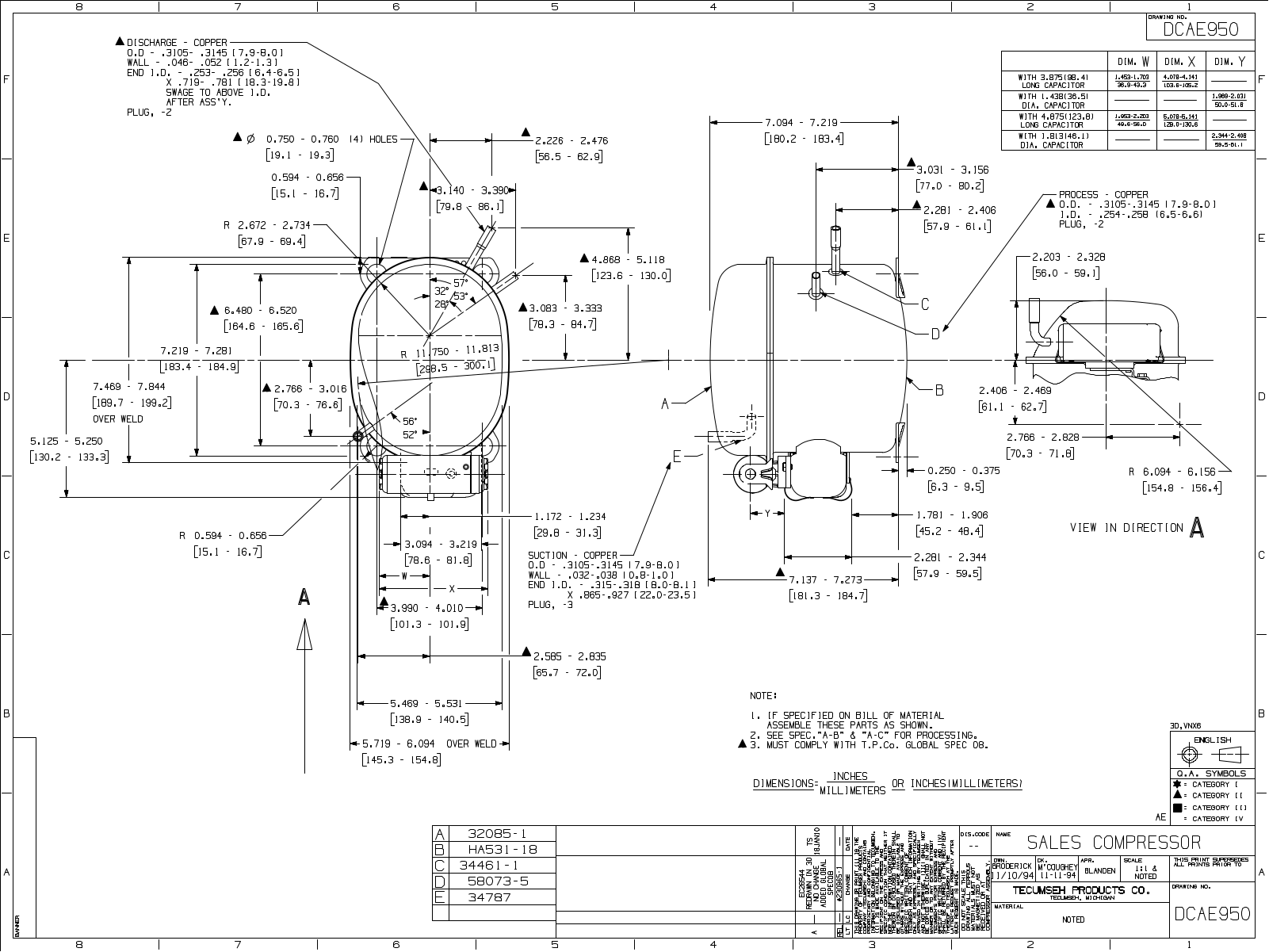 Tecumseh AEA2380ZXC Drawing Data